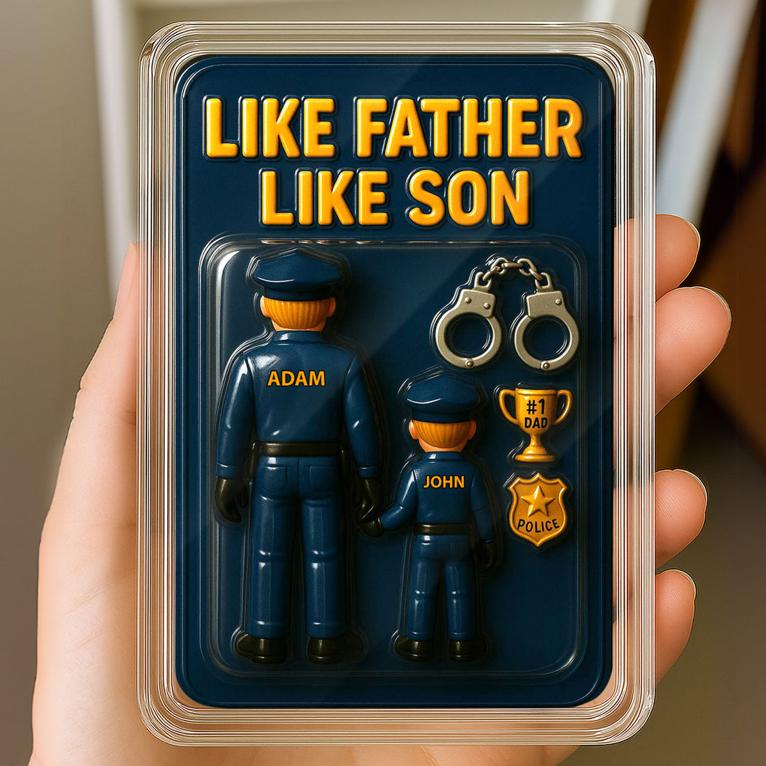 Personalized Police Officer Father Son Father's Day Gift Decor Acrylic Plaque - Custom Police Officer Dad and Son Father's Day 3D Plaque