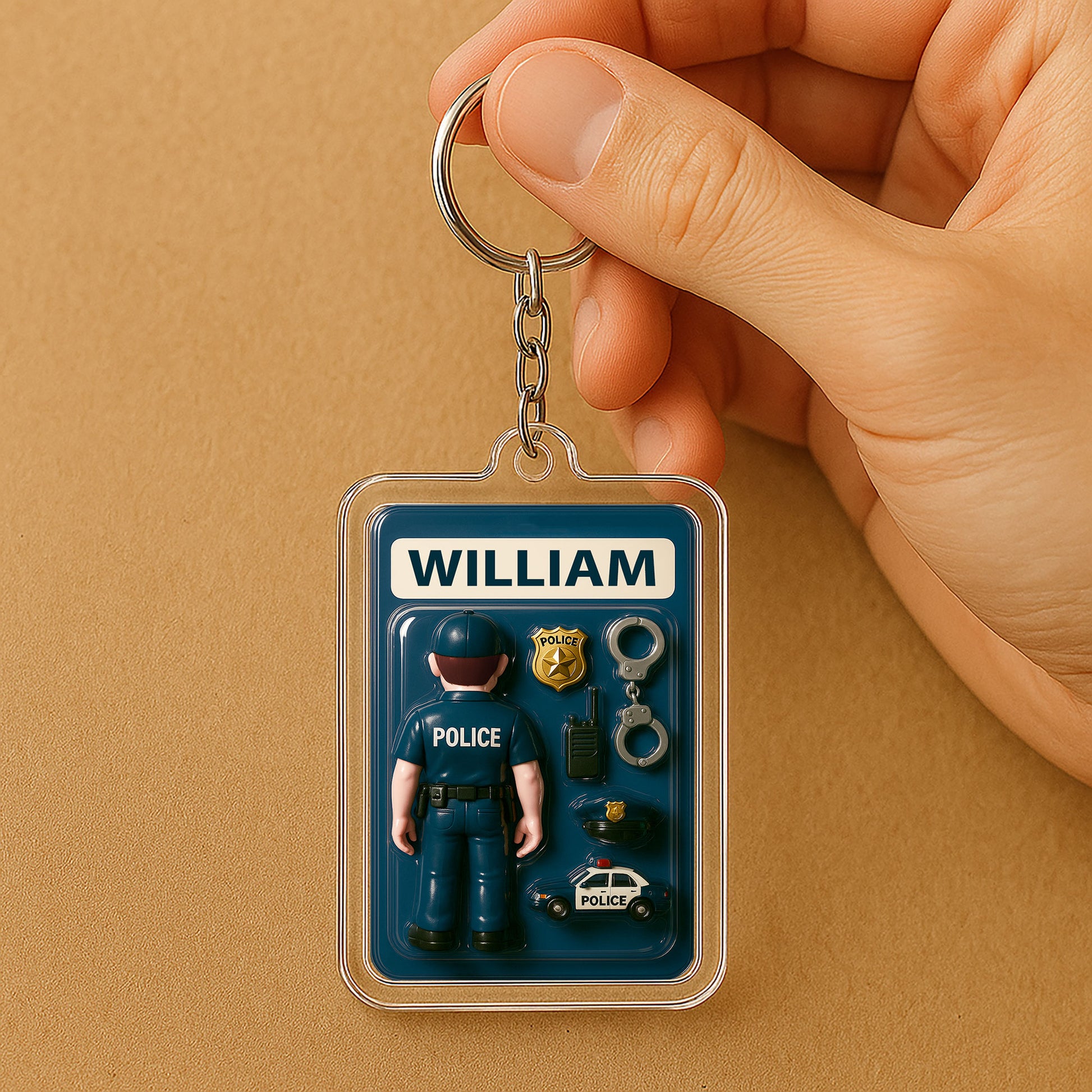 Personalized Police Officer Father's Day Gift - 3D Style Keychain Custom Name