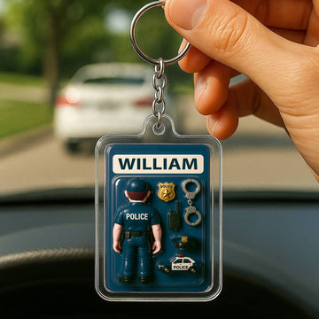 Personalized Police Officer Father's Day Gift Acrylic Keychain - Custom Father's DayOkay Gift for Him Law Enforcement