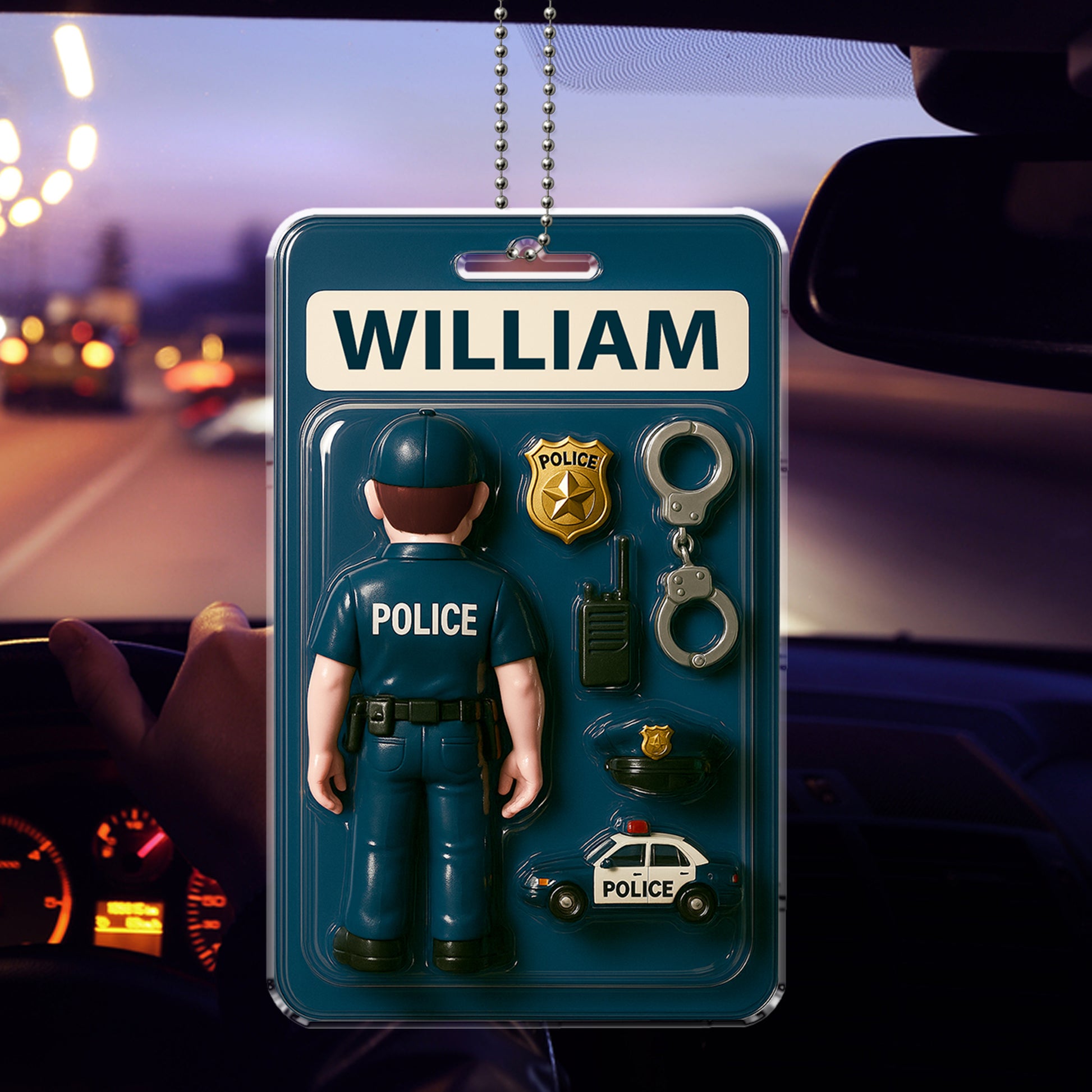 Personalized Police Officer Car Ornament – Custom Acrylic Rearview Mirror Gift for Dad – Father’s Day Tribute for Law Enforcement Heroes