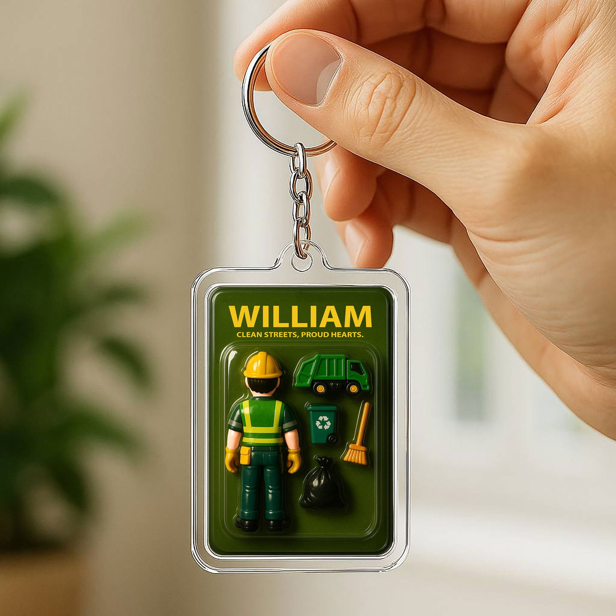 Personalized Sanitation Worker Father's Day Gift - 3D Style Keychain Custom Name