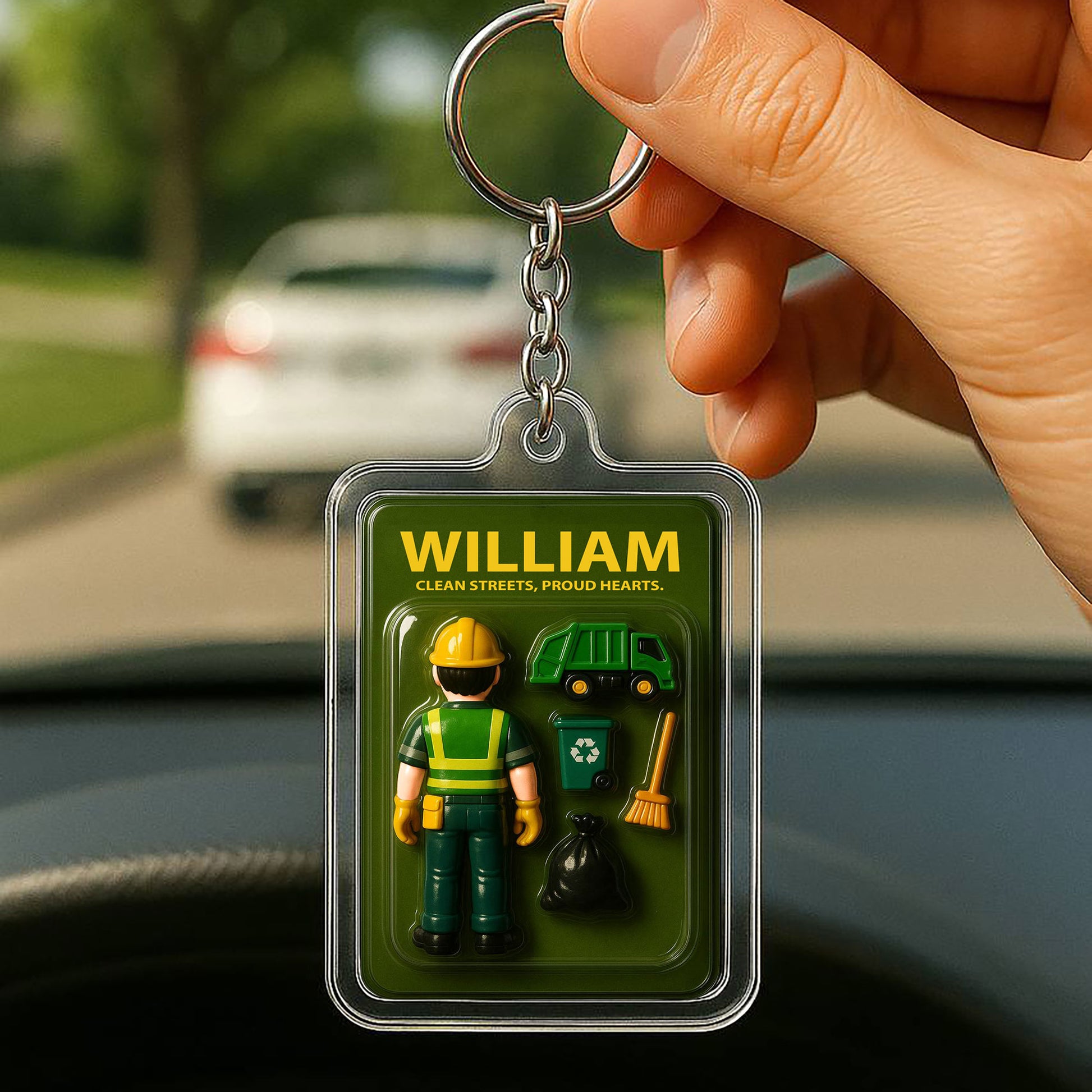 Personalized Sanitation Worker Father's Day Gift Acrylic Keychain - Custom 3D Style Garbage Man Keychain