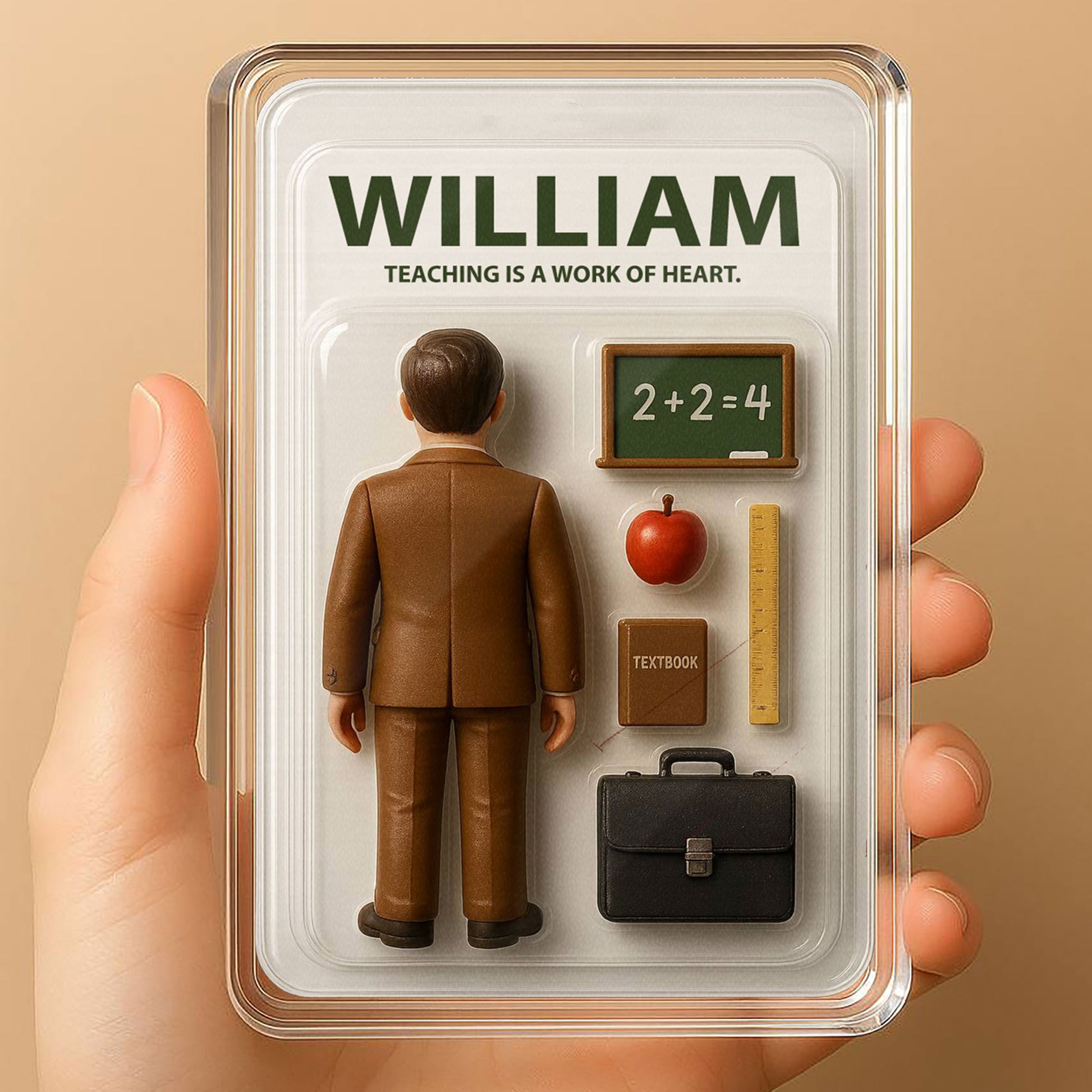 Personalized Teacher Father's Day Gift - 3D Style "Work of Heart" Acrylic Plaque Custom Name