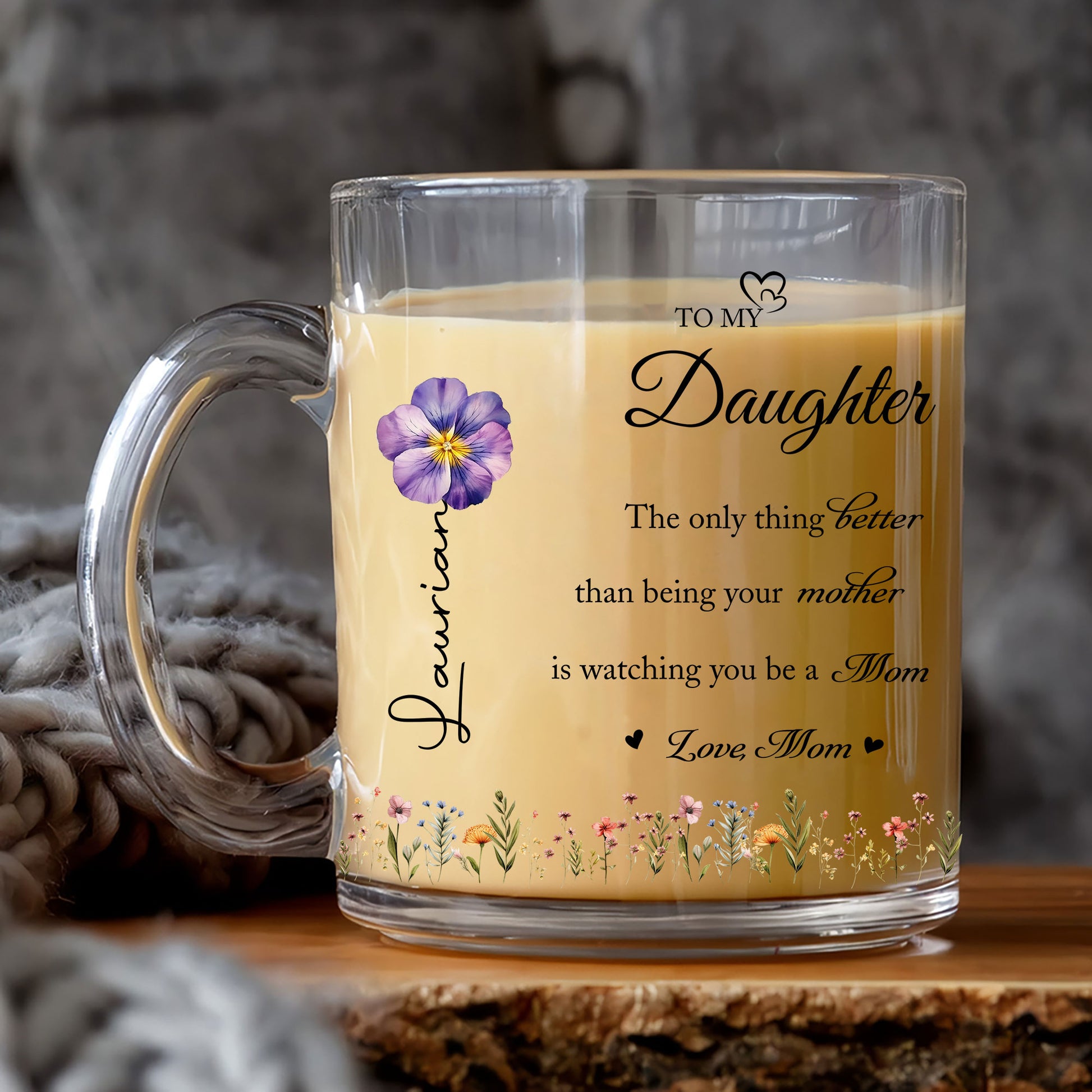 Personalized "To My Daughter" Glass Mug with Birth Flower & Name
