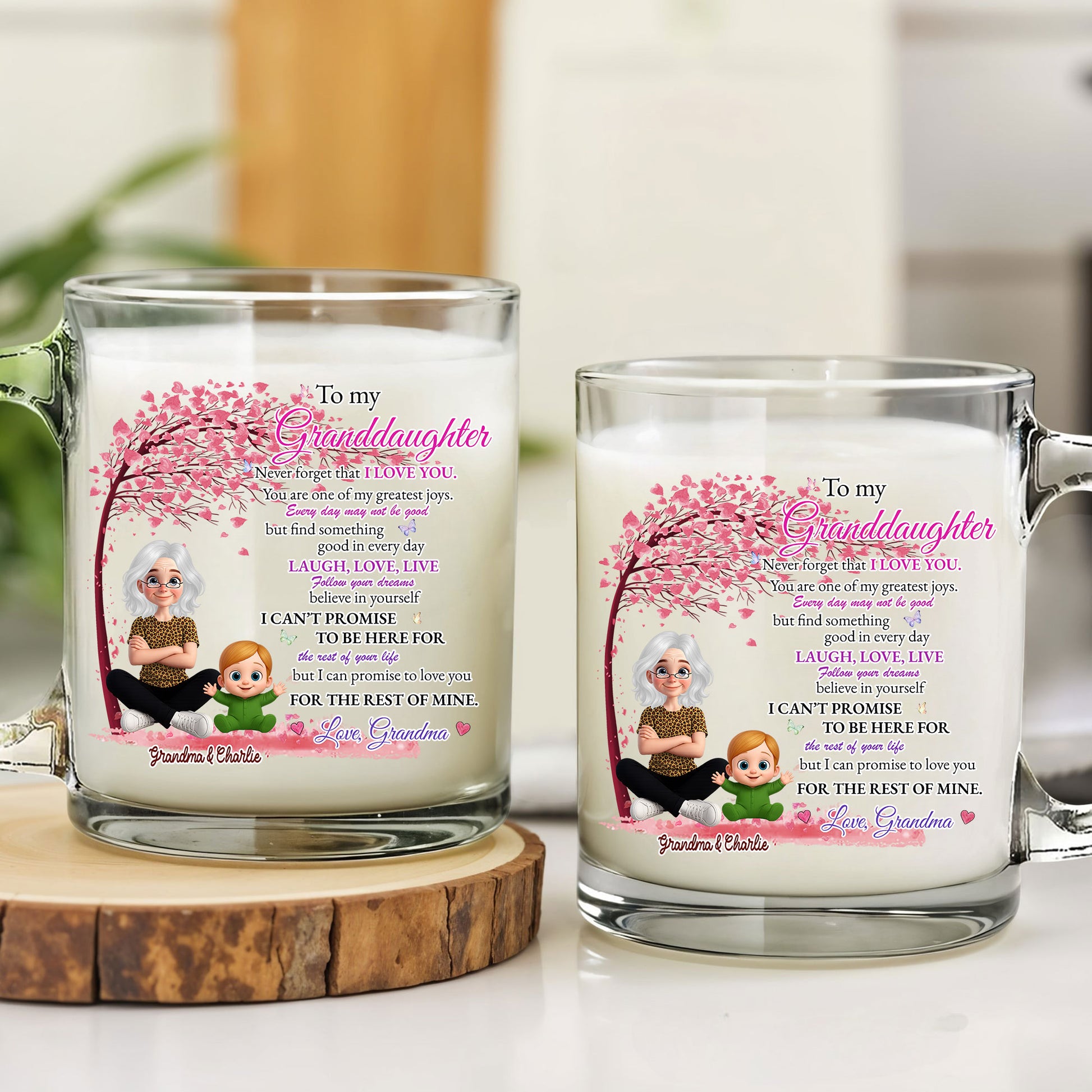Personalized To My Granddaughter Glass Mug – Loving Message from Grandma, Ideal Gift for Holidays, Birthdays, and Life Milestones

