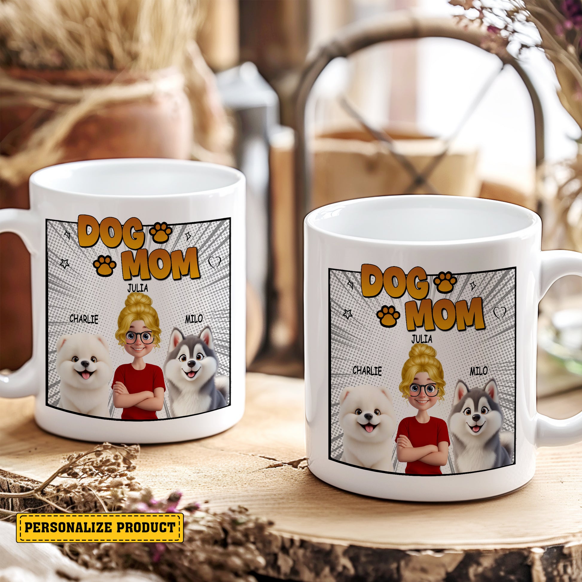 Dog Mom Custom Name and Dog Breed - Personalized "Treat Dealer" Comic Style Mug for Pet Lovers