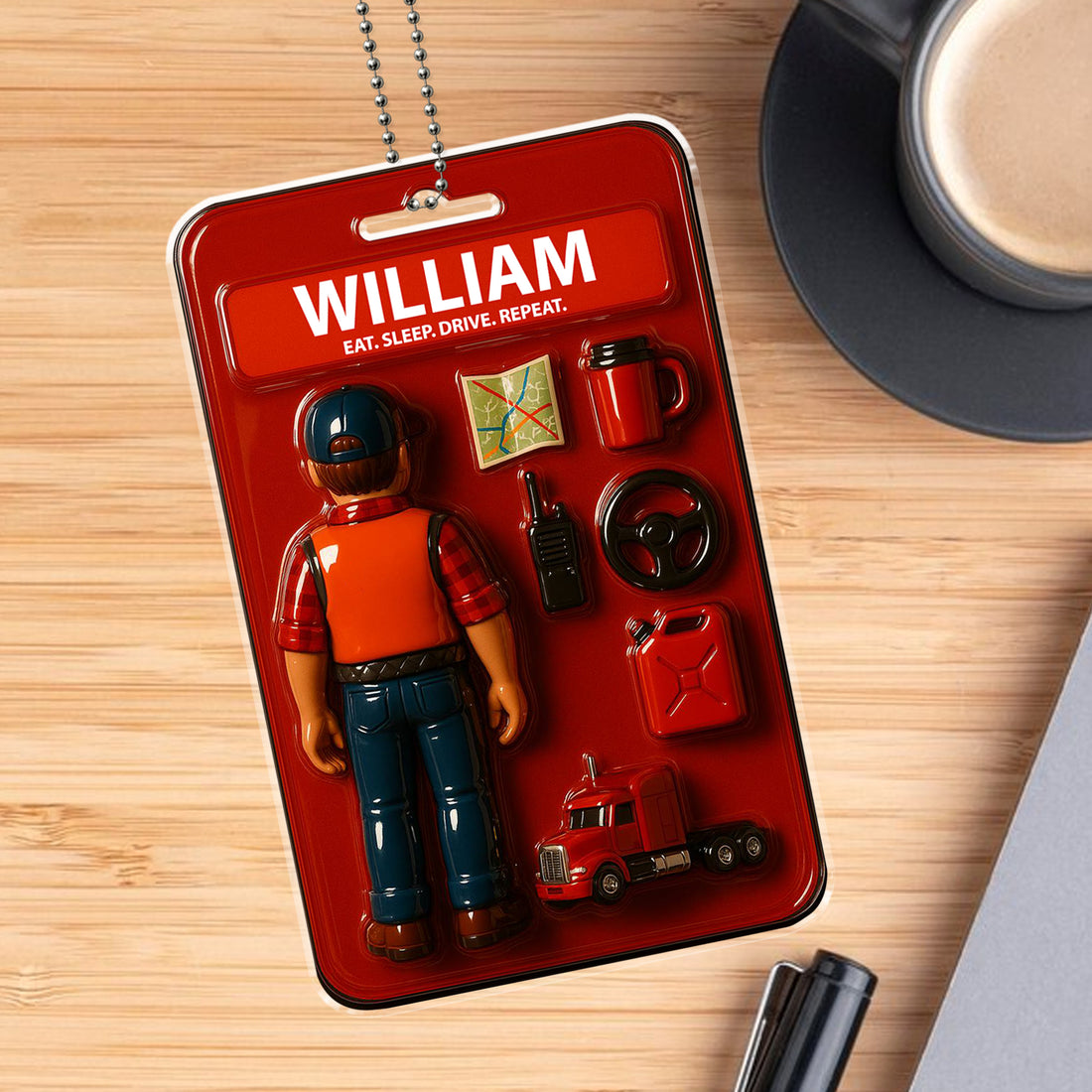 Custom Truck Driver Acrylic Car Ornament – Personalized Father’s Day Gift for Trucker Dads Who Live Life Behind the Wheel

