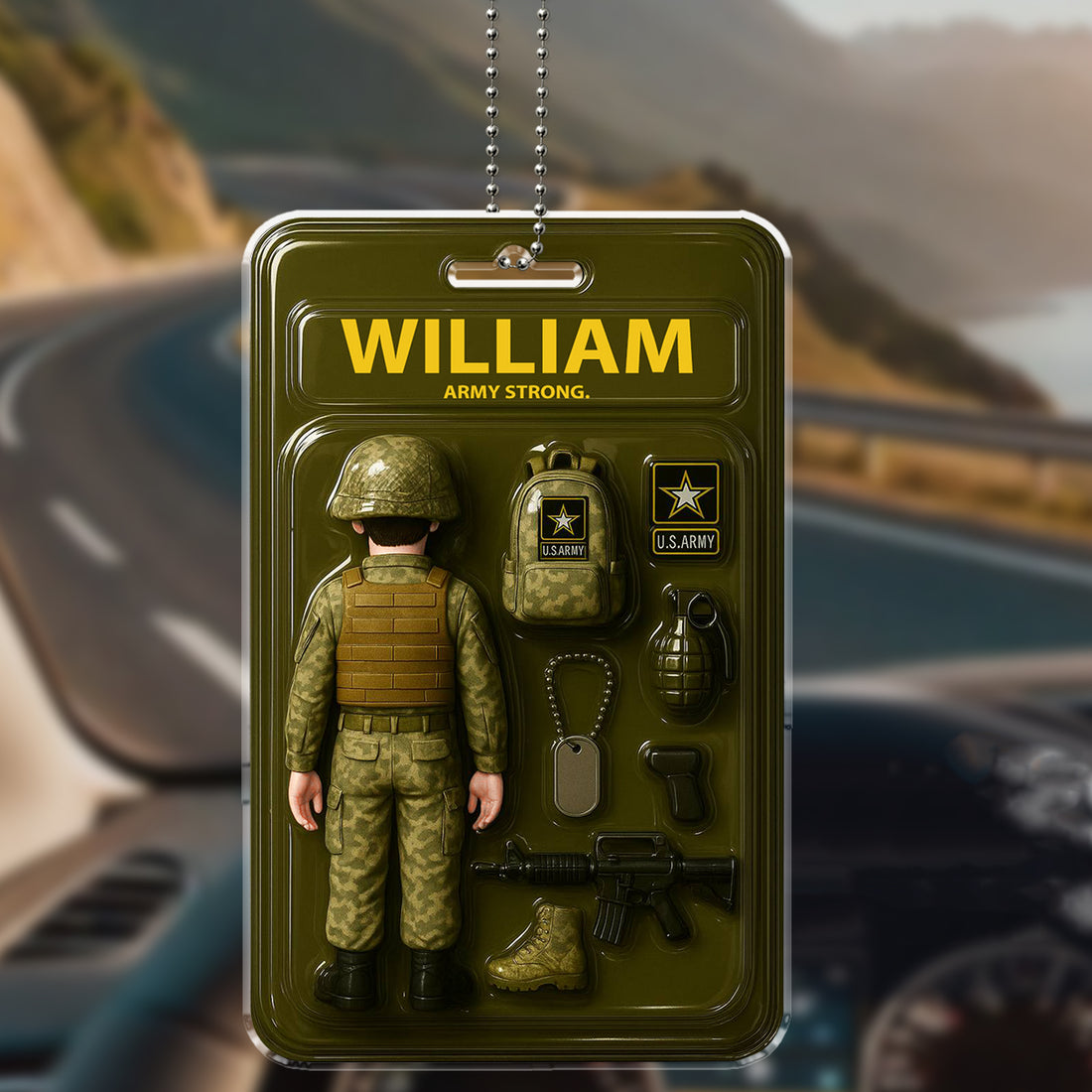 Personalized US Army Soldier Acrylic Car Hanging Ornament, Gift For Dads, Father's Day Gift - US Army Veteran Car Ornament