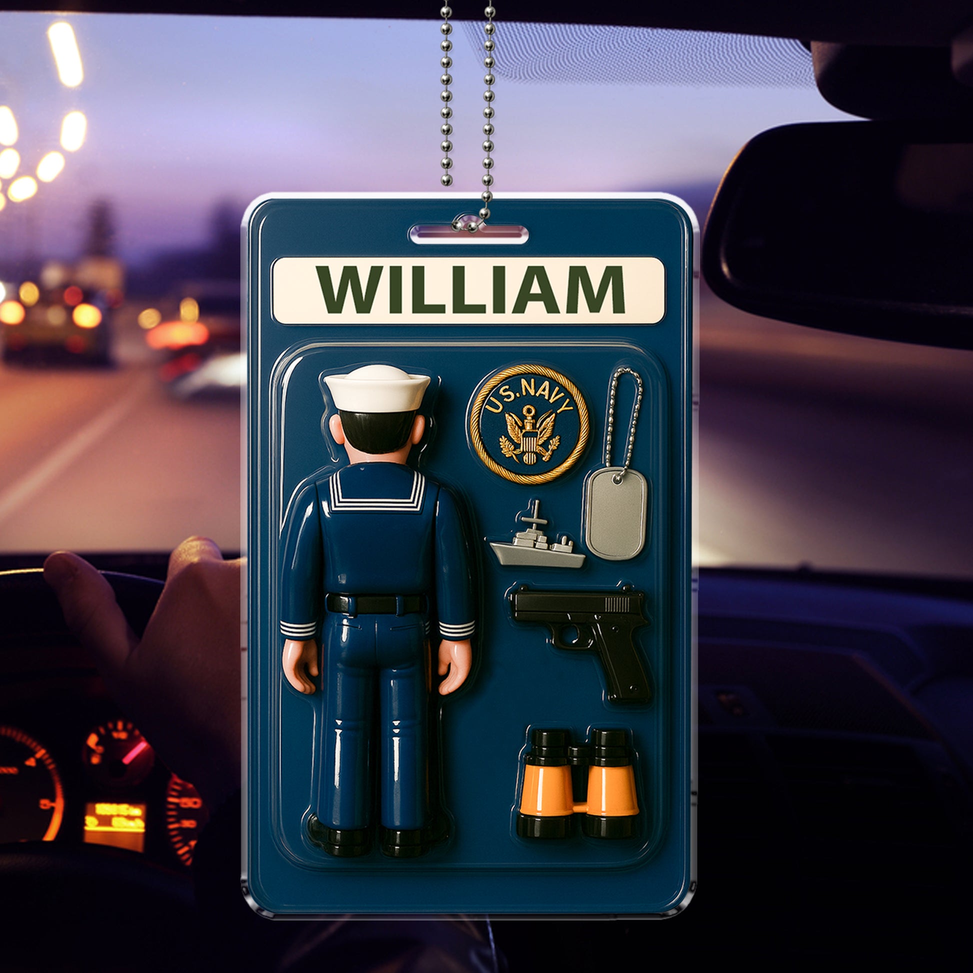 Personalized US Navy Car Hanging Ornament – Custom Father’s Day Gift for Dad – Acrylic Military Keepsake with Name

