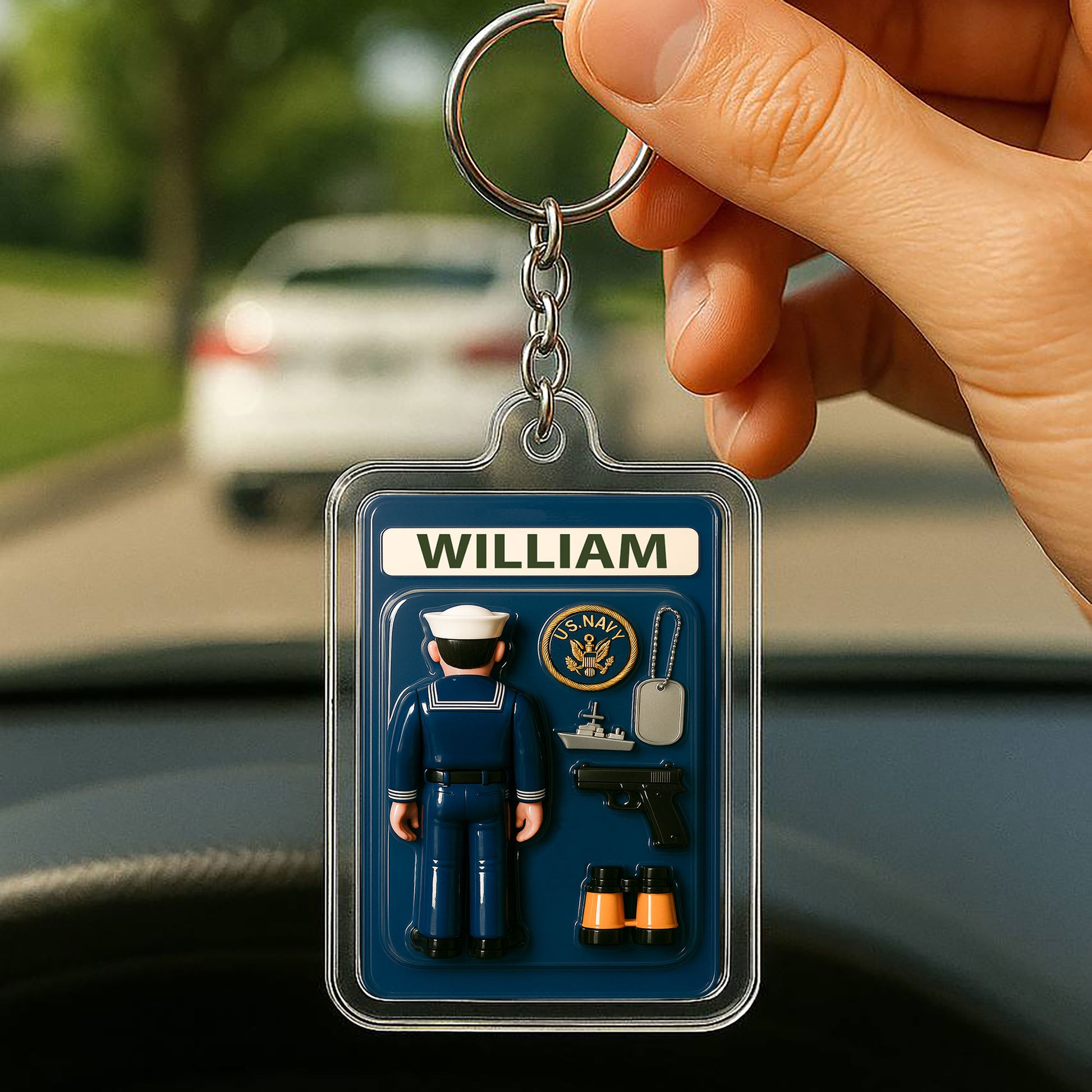 Personalized US Navy Father's Day Gift Acrylic Keychain - Custom US Navy Father's Day 3D Keychain