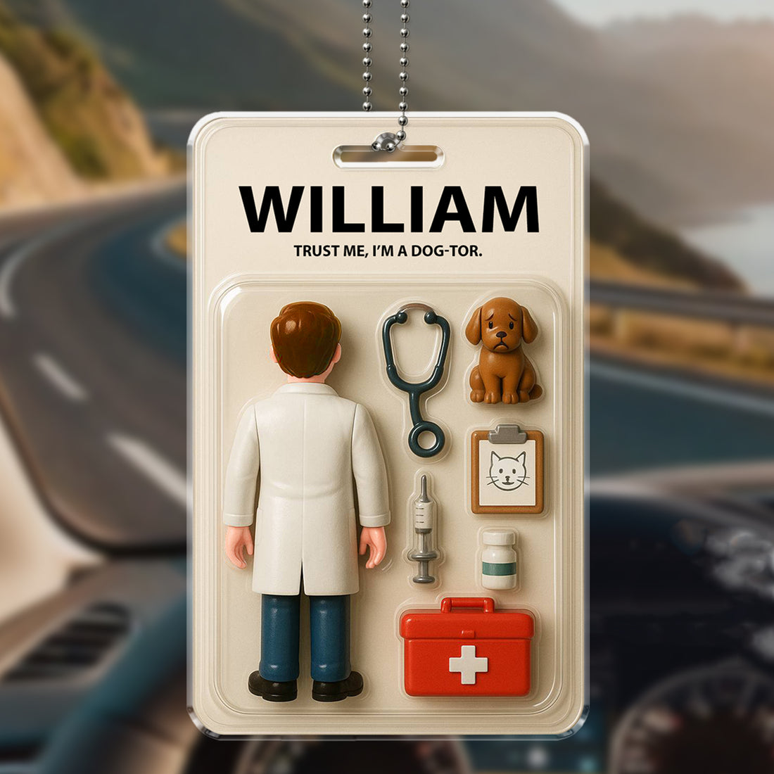 Personalized Veterinarian Car Hanging Ornament - Custom Name "Dog-tor"