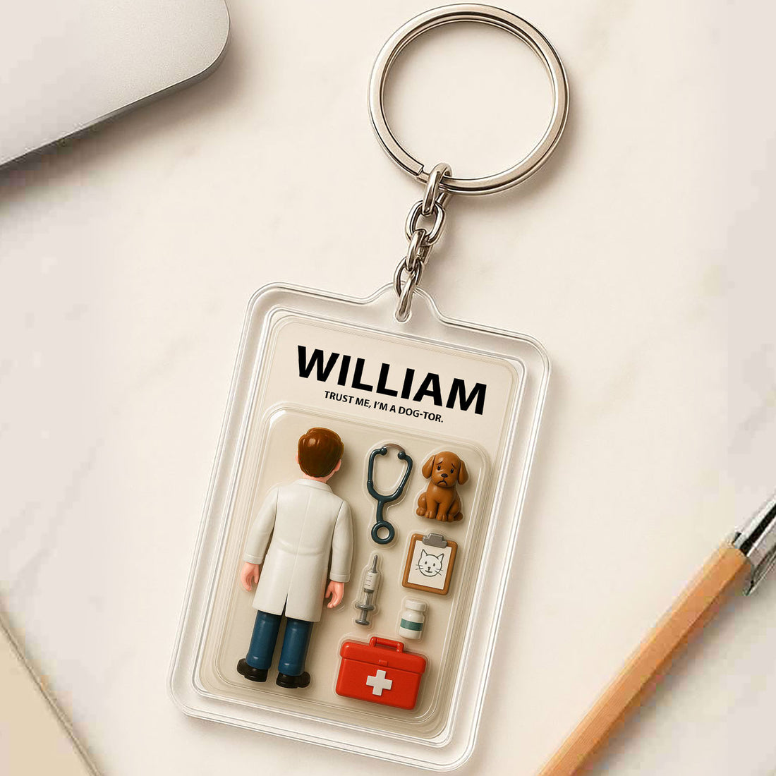 Personalized Veterinarian Father's Day Gift Acrylic Keychain - Custom 3D Style "Dog-tor" Keychain Custom Name