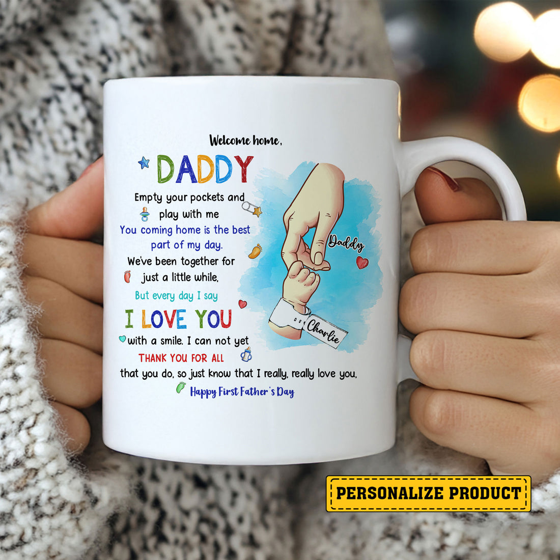 Personalized Welcome Home Daddy Mug from Baby – Celebrate a First Father’s Day with a Thoughtful Ceramic Gift for New Dads Starting Their Journey into Fatherhood