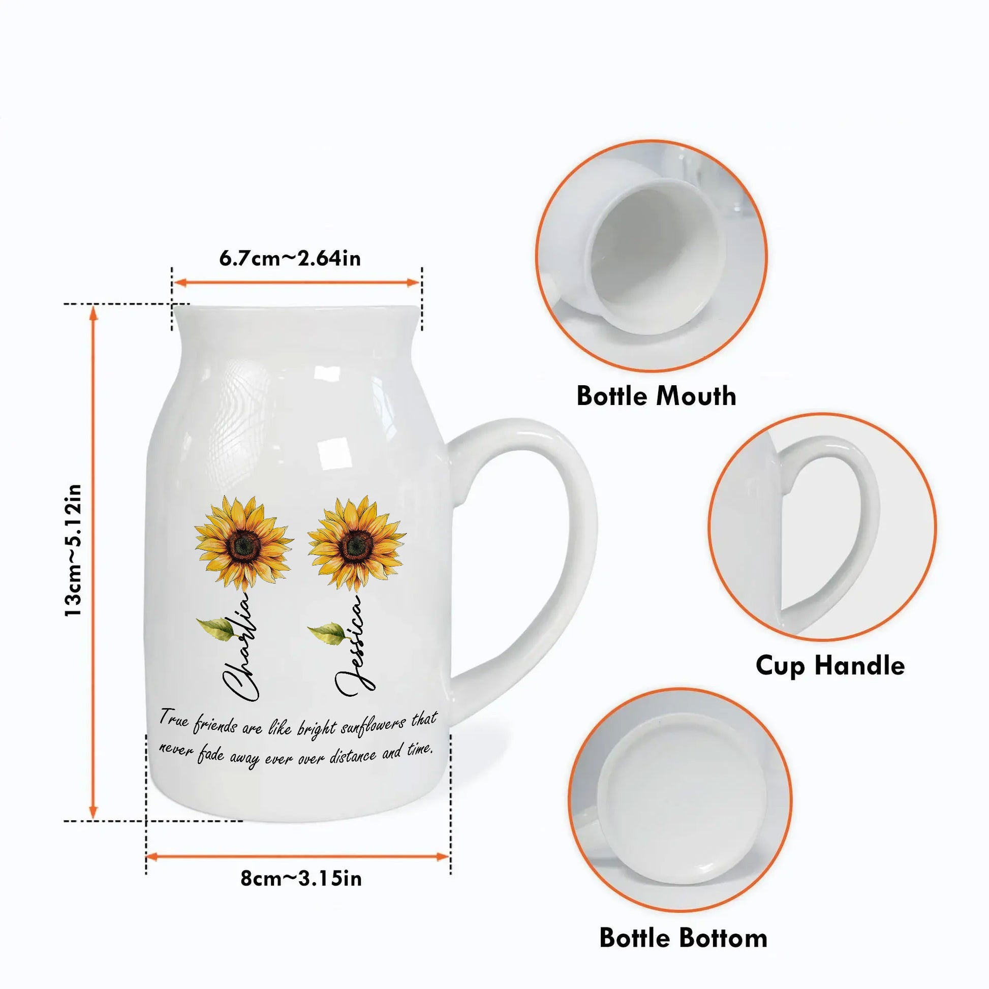Personalized sunflower vase, Mother’s Day ceramic gift, best friend anniversary present, birth month flower decor
