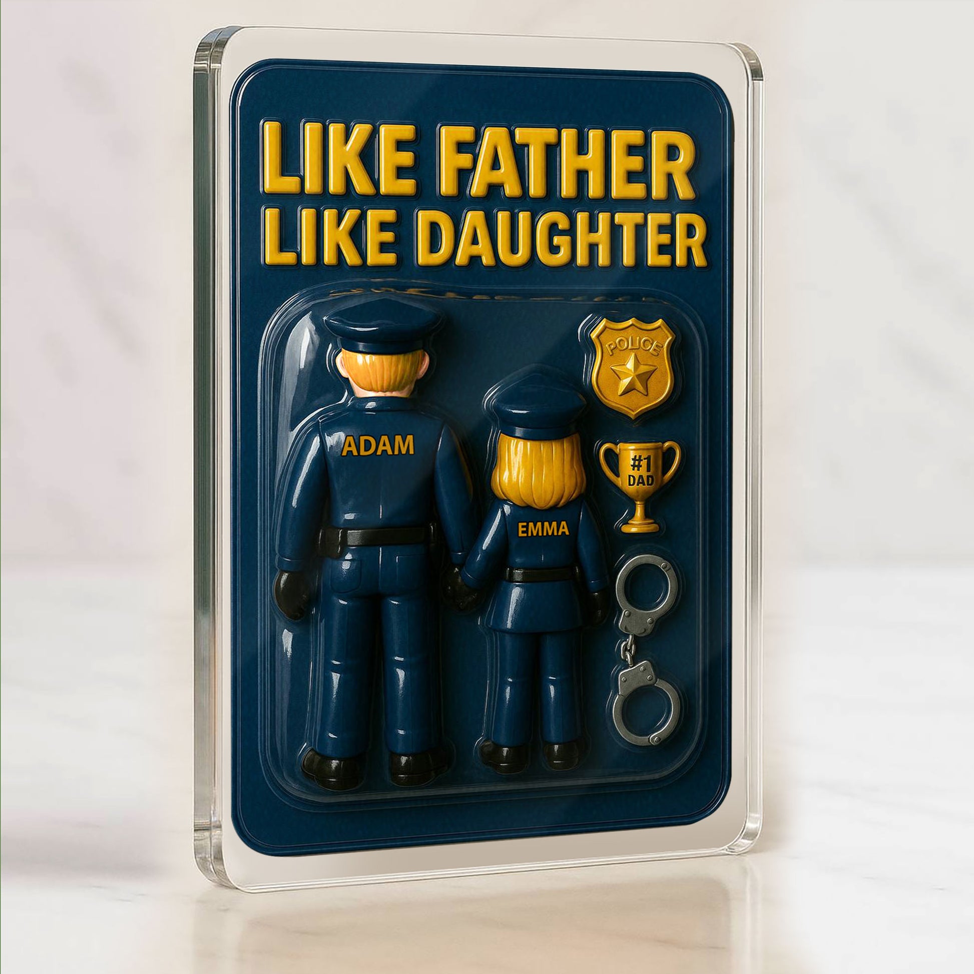 Police Officer Dad and Daughter Father's Day 3D Plaque - Personalized Law Enforcement Gift Desk Decor