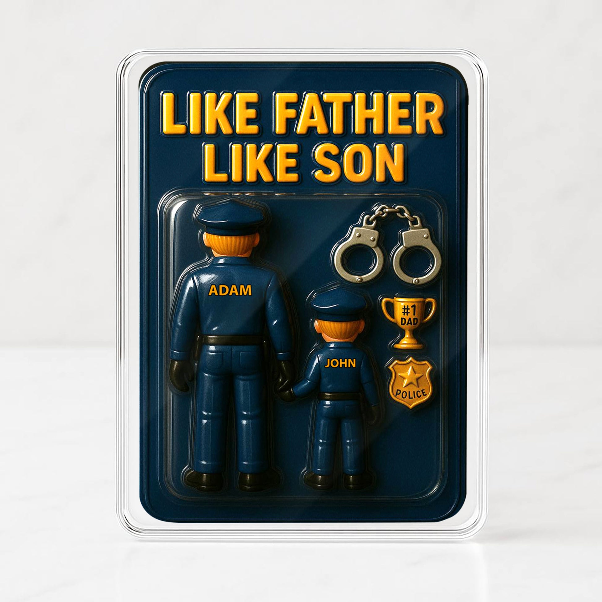 Police Officer Dad and Son Father's Day 3D Plaque - Personalized Law Enforcement Gift Desk Decor