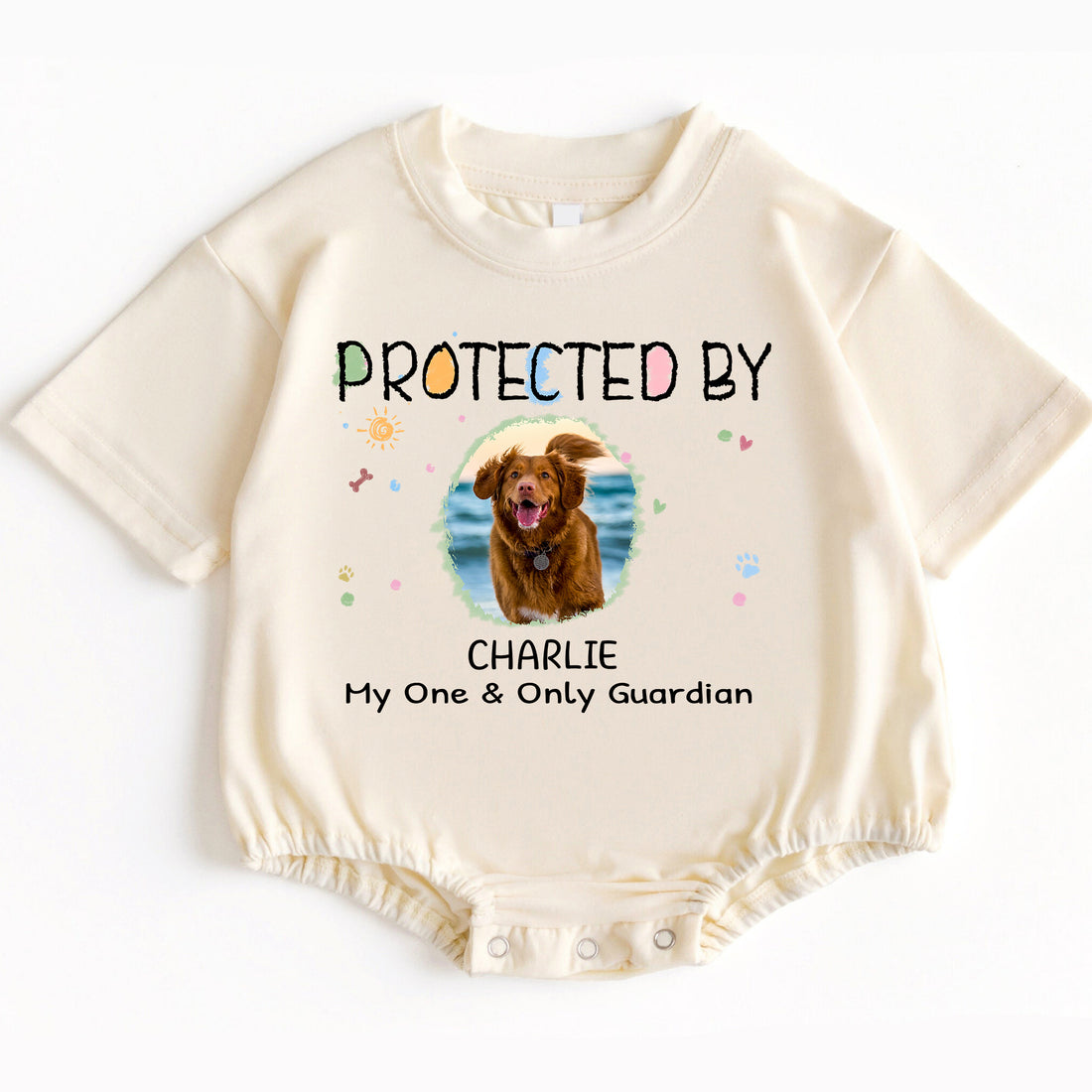 "Protected By My One & Only Guardian" Personalized Baby Bodysuit with Dog Photo - Personalized Dog or Cat Onesie Gift