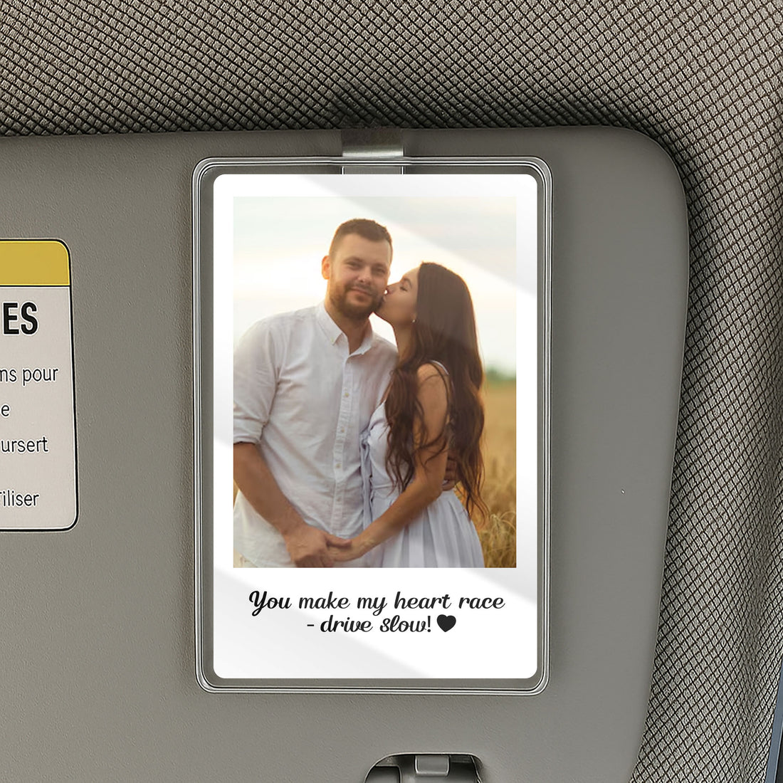 Romantic Personalized Gift for Couples – Custom Photo Car Visor Clip That Says "Drive Slow, Love Awaits at Home