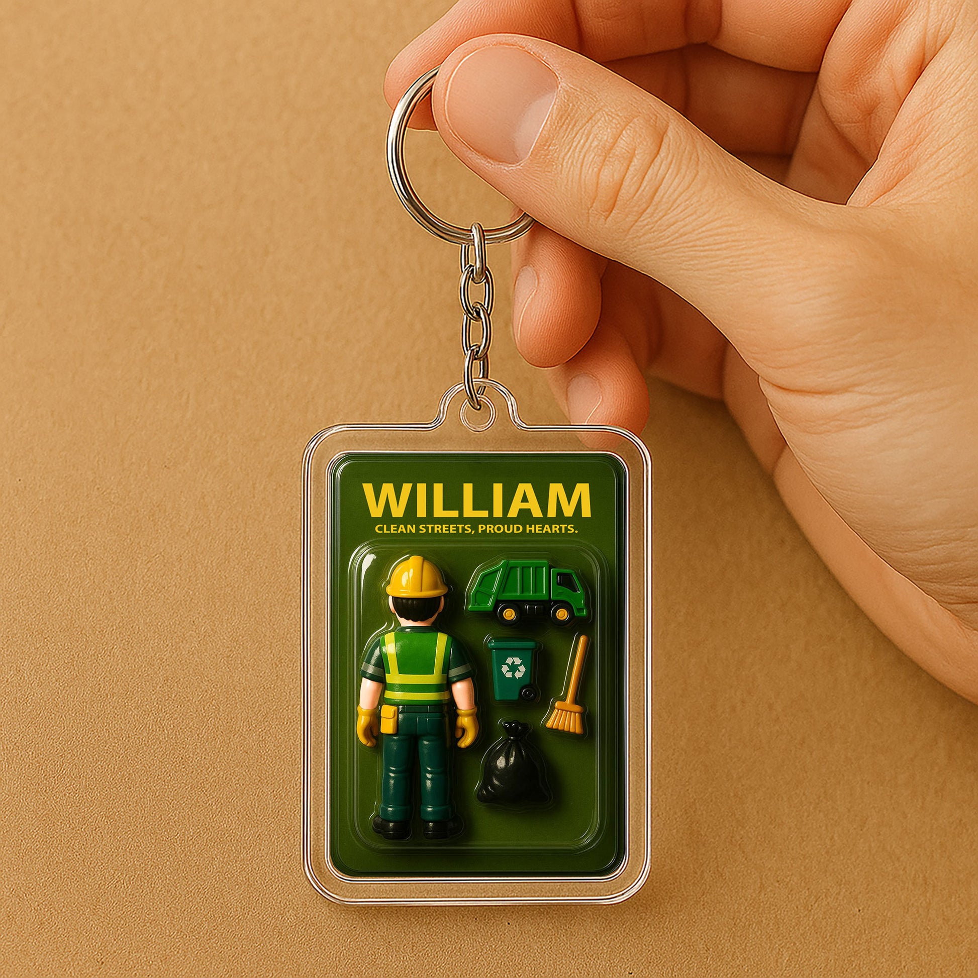 Sanitation Worker Father's Day 3D Keychain - Personalized "Proud Hearts" Gift