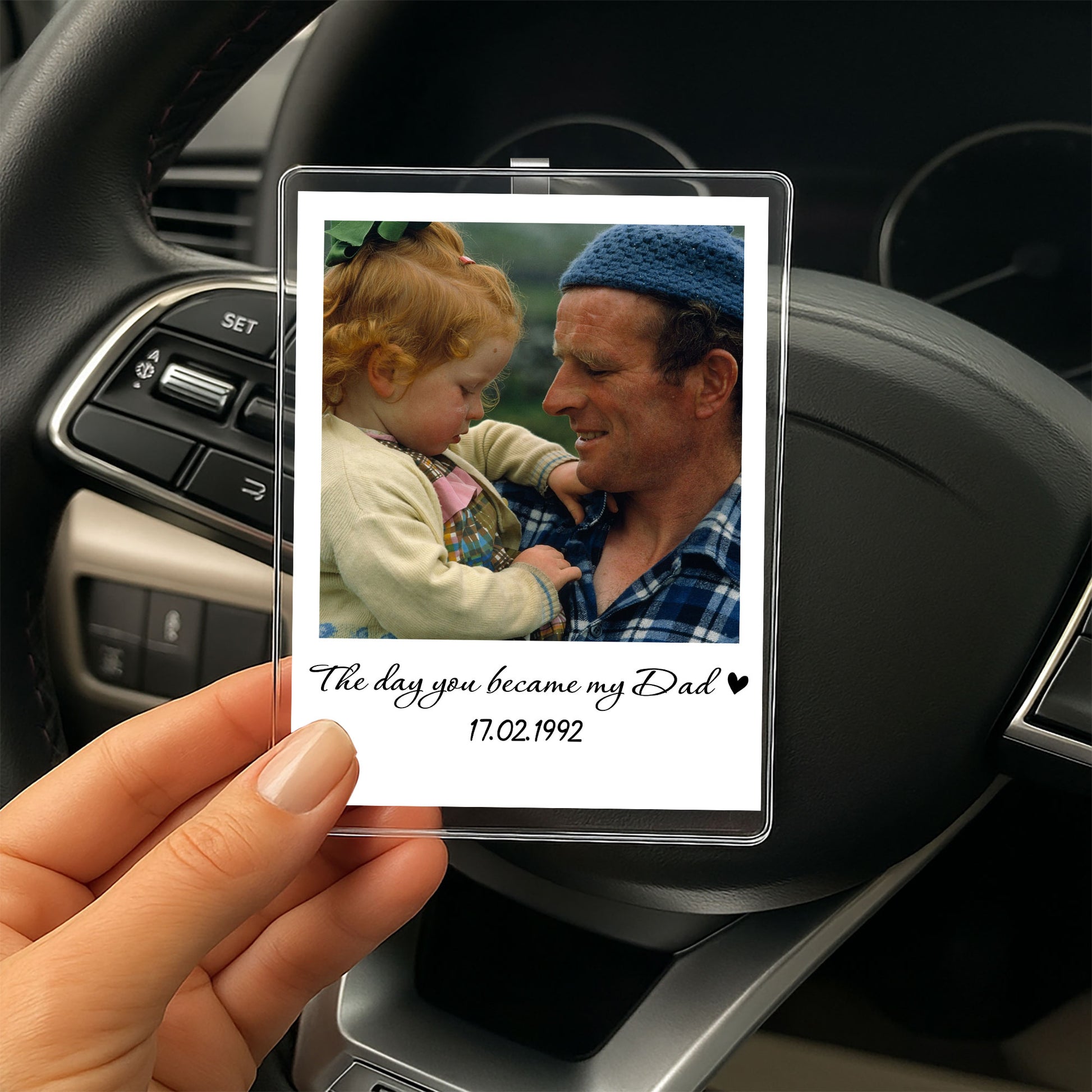 Sentimental Father’s Day 2025 Gift – “The Day You Became My Dad” Acrylic Photo Car Visor Clip - Personalized Father’s Day Gift from Son or Daughter