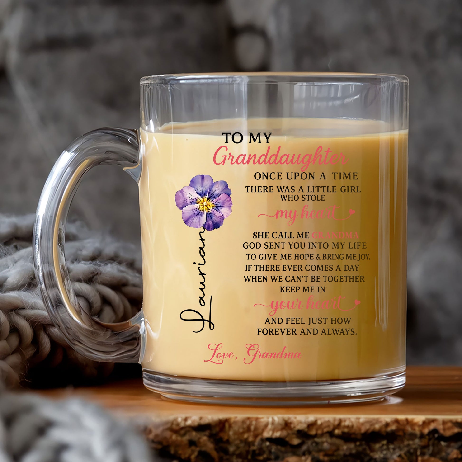 Sentimental Glass Mug for Granddaughter – Beautiful Poem Gift from Grandma to Granddaughter for Celebrating Unbreakable Love and Family Connection