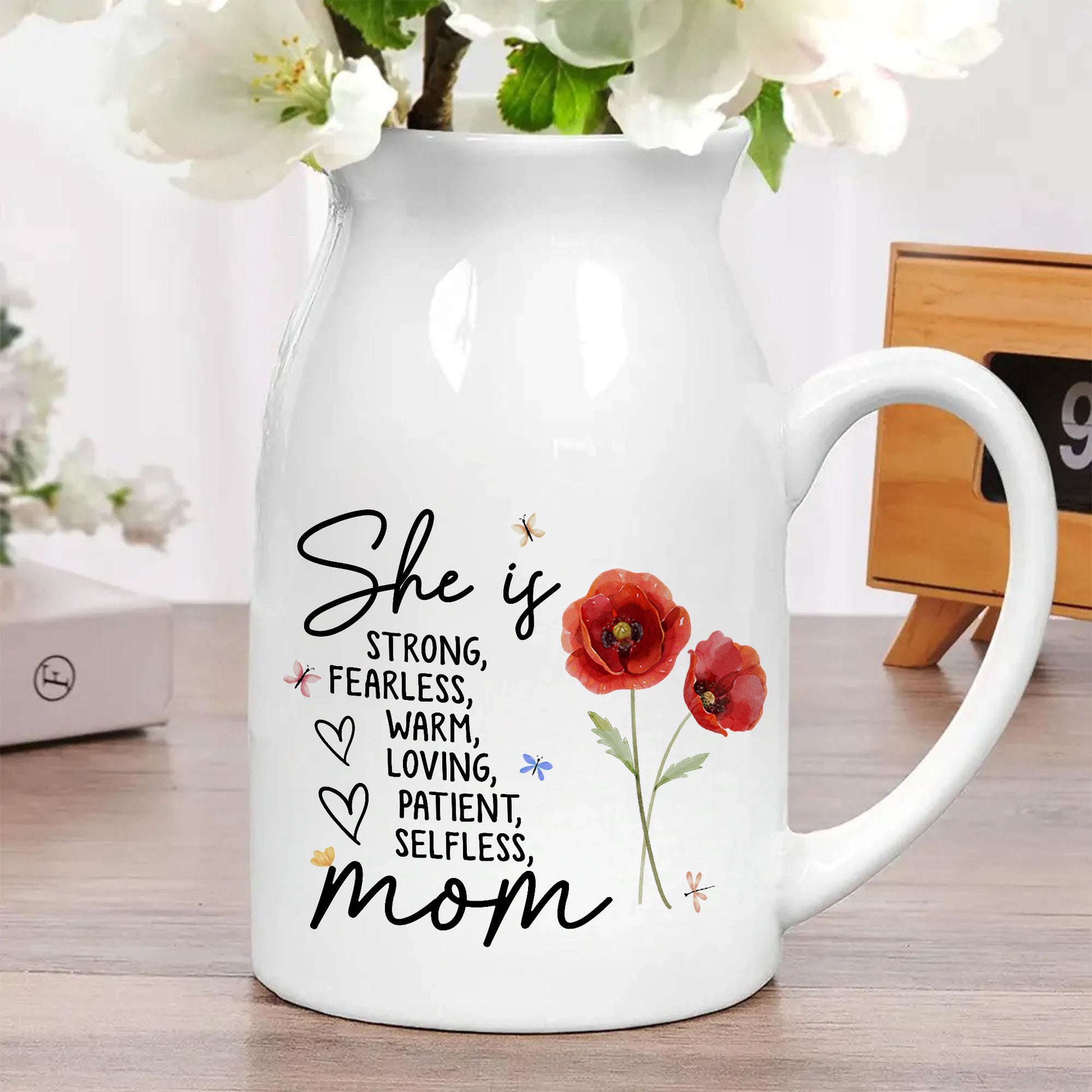 She Is Strong Fearless Warm Loving Patient Selfless Birth Flower Ceramic Flower Vase