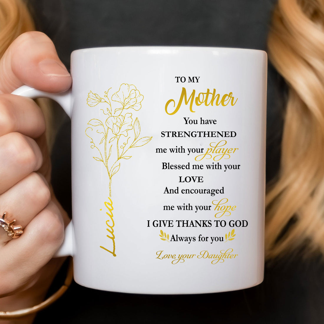 Show your Mom how much her strength and support mean to you with this special "To My Mother You Have Strengthened Me With Player" Ceramic Mug. Choose the perfect size and give a Personalized Mug that truly speaks from the heart!