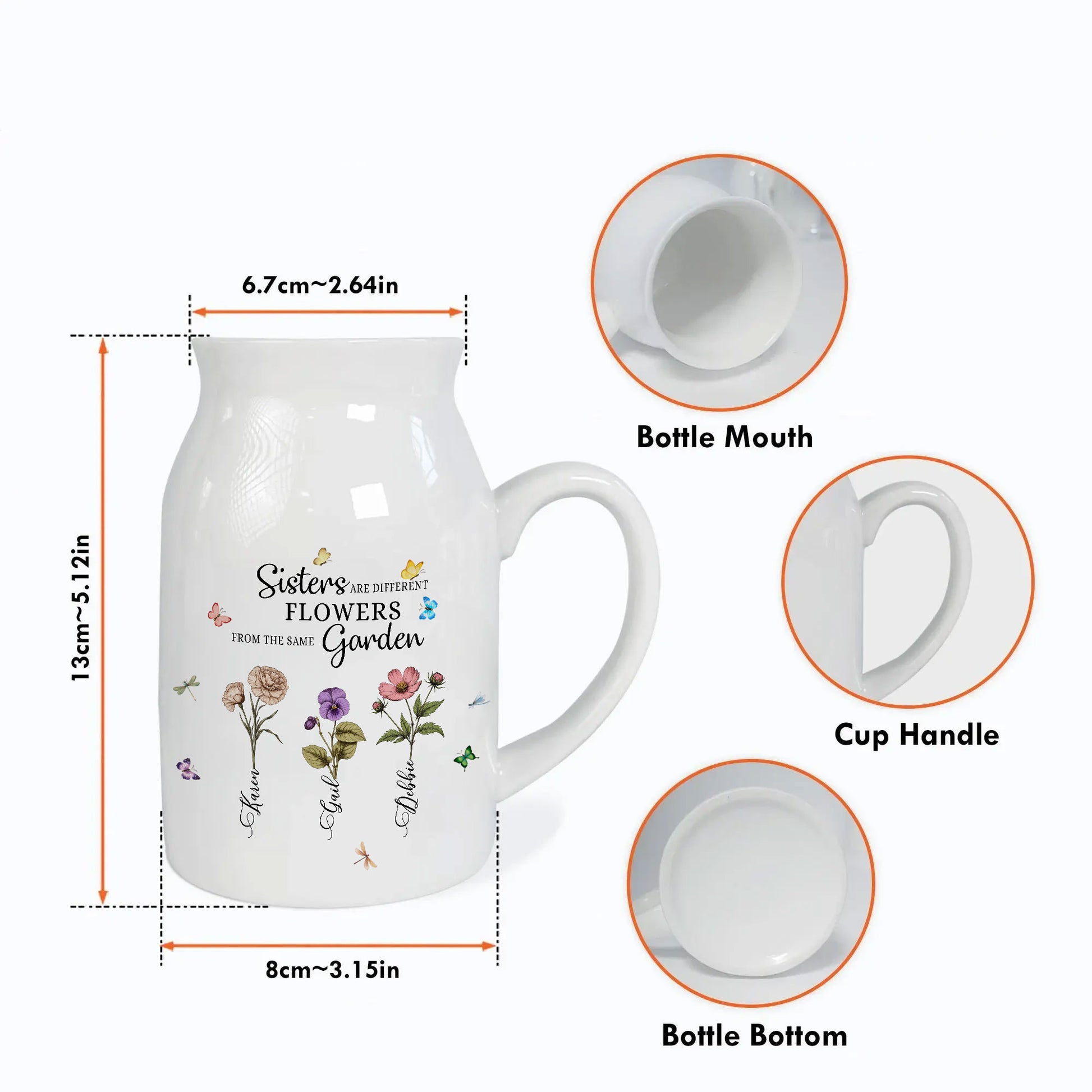 Sisters: Different Flowers, Same Garden - Birth Month Flower Ceramic Vase
