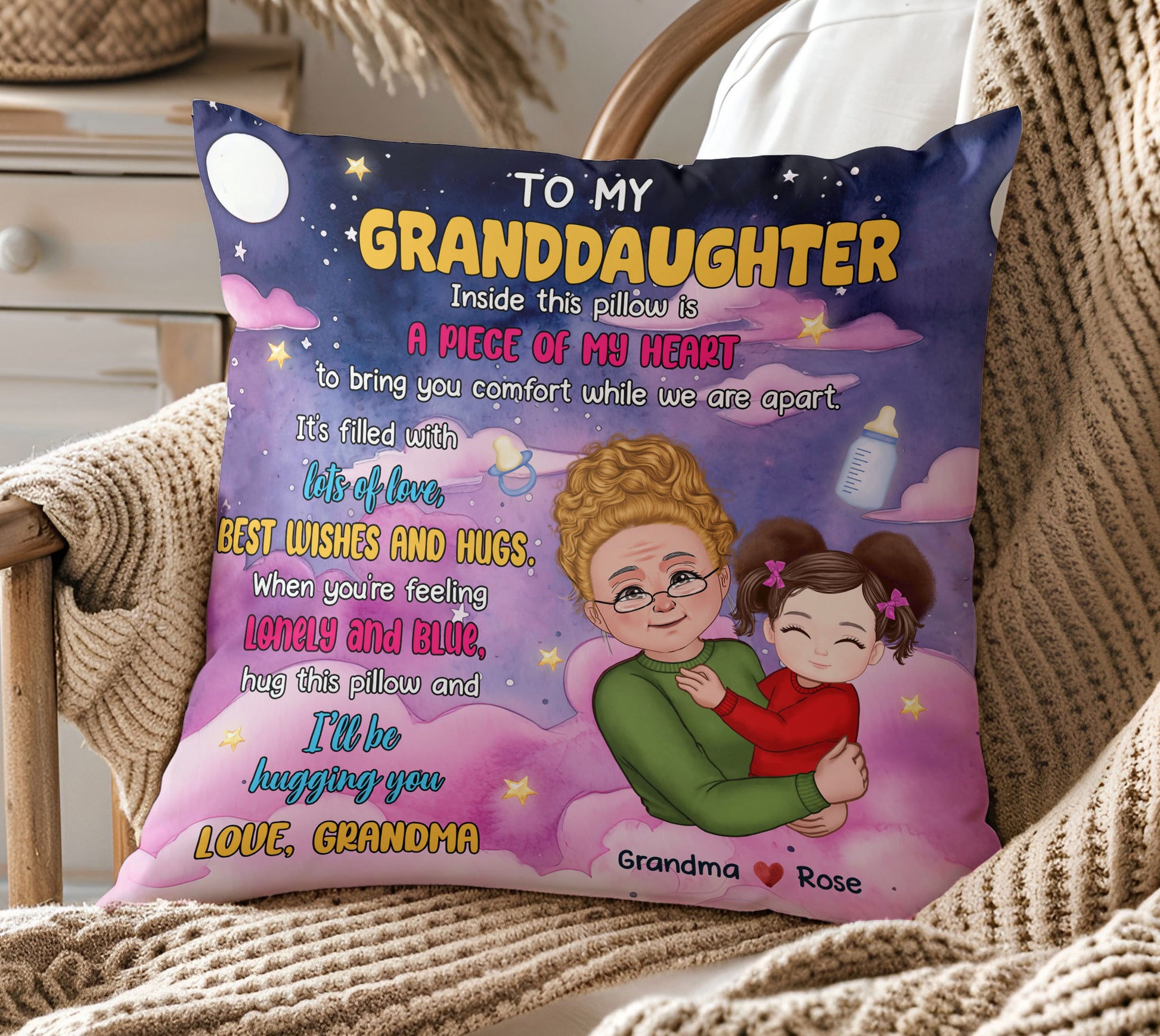 Soft Plush "To My Granddaughter" Pillow with Name and Heartfelt Message
