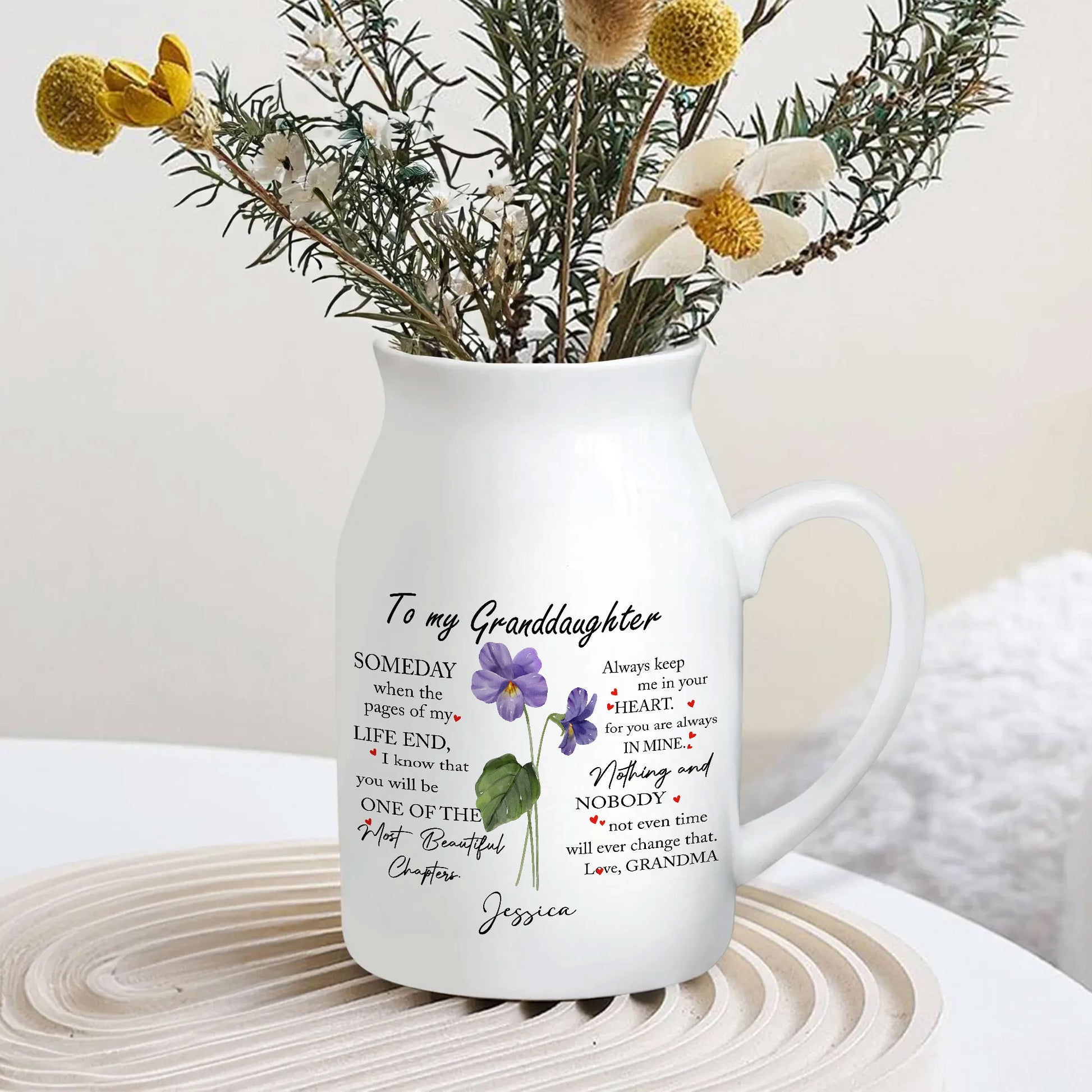 "Someday When The Pages of My Life End" Birth Month Flower  Ceramic Vase