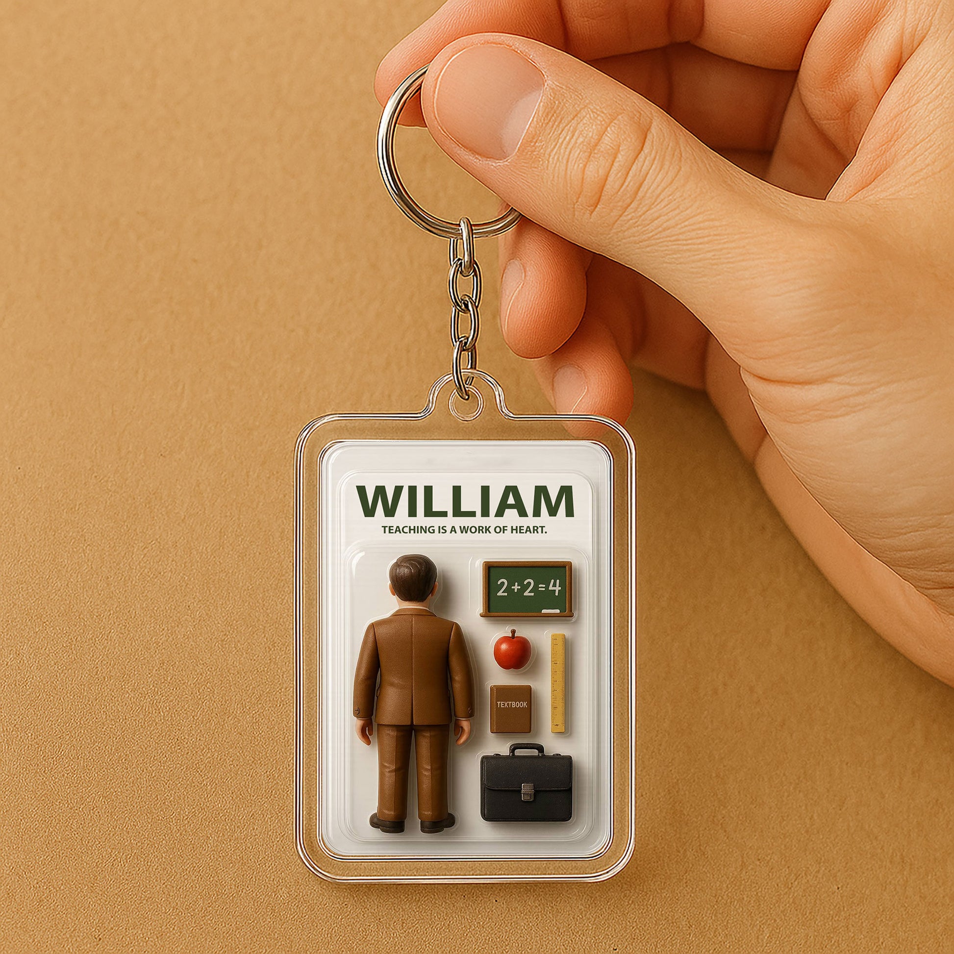 Teacher Father's Day 3D Keychain - Personalized Educator Gift "Work of Heart"