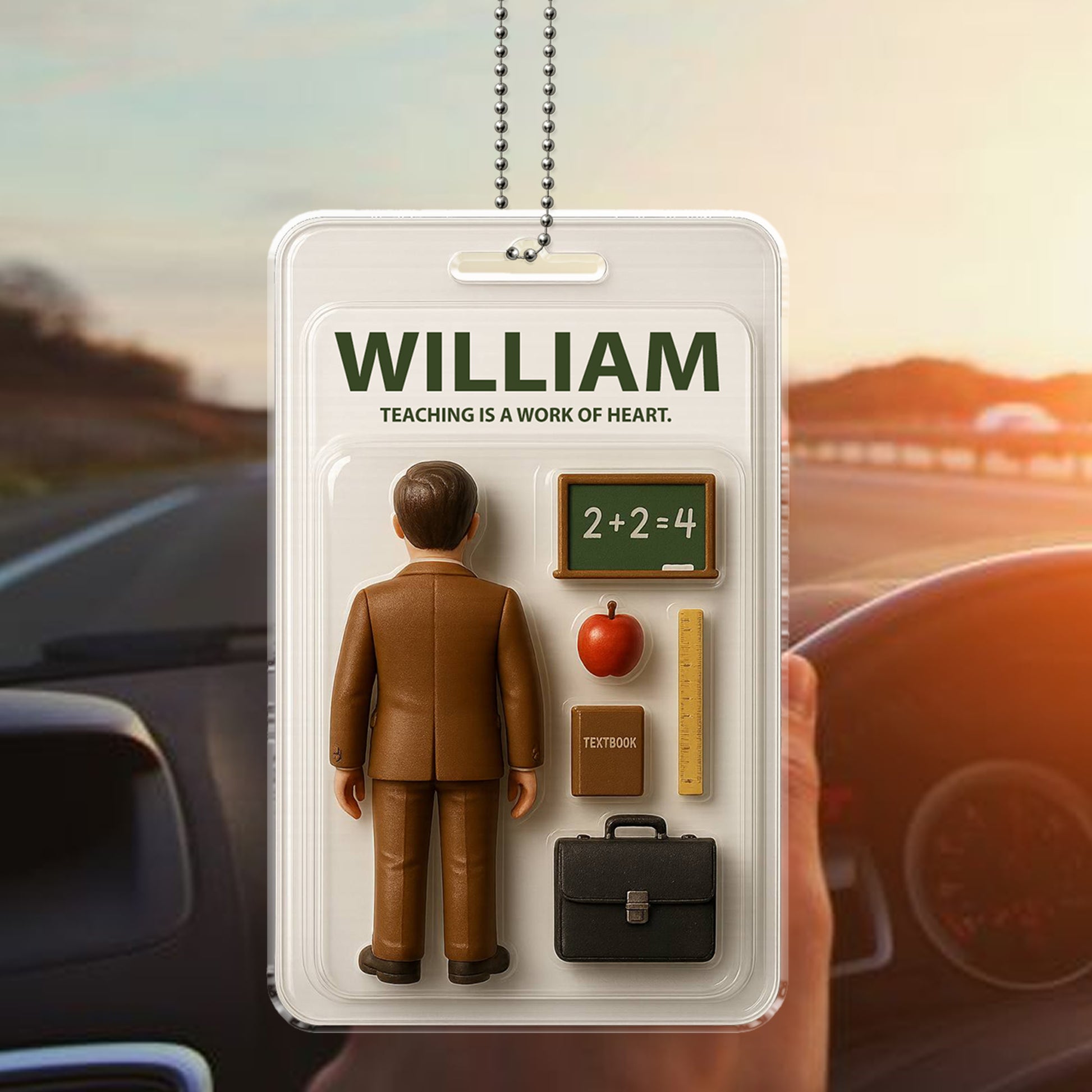 Teaching Is a Work of Heart – Personalized Acrylic Ornament for Teacher Dads – Father’s Day Car Gift for Educators with Heart