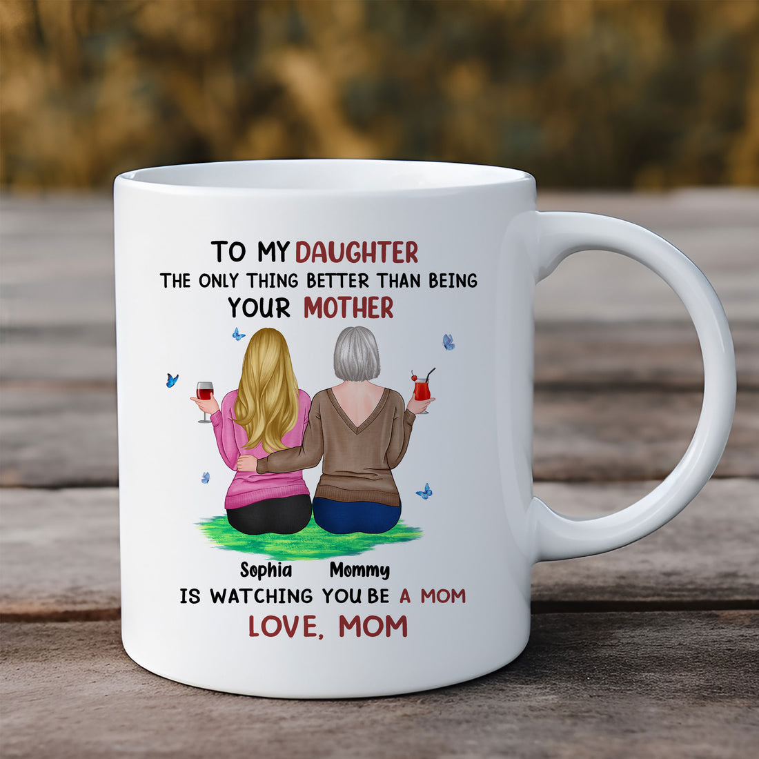 Celebrate the beautiful journey of motherhood and the special bond between a mother and daughter with this exquisite White Ceramic Mug. Choose the perfect size and add a personal touch to create a personalized mug that Mom will treasure forever!