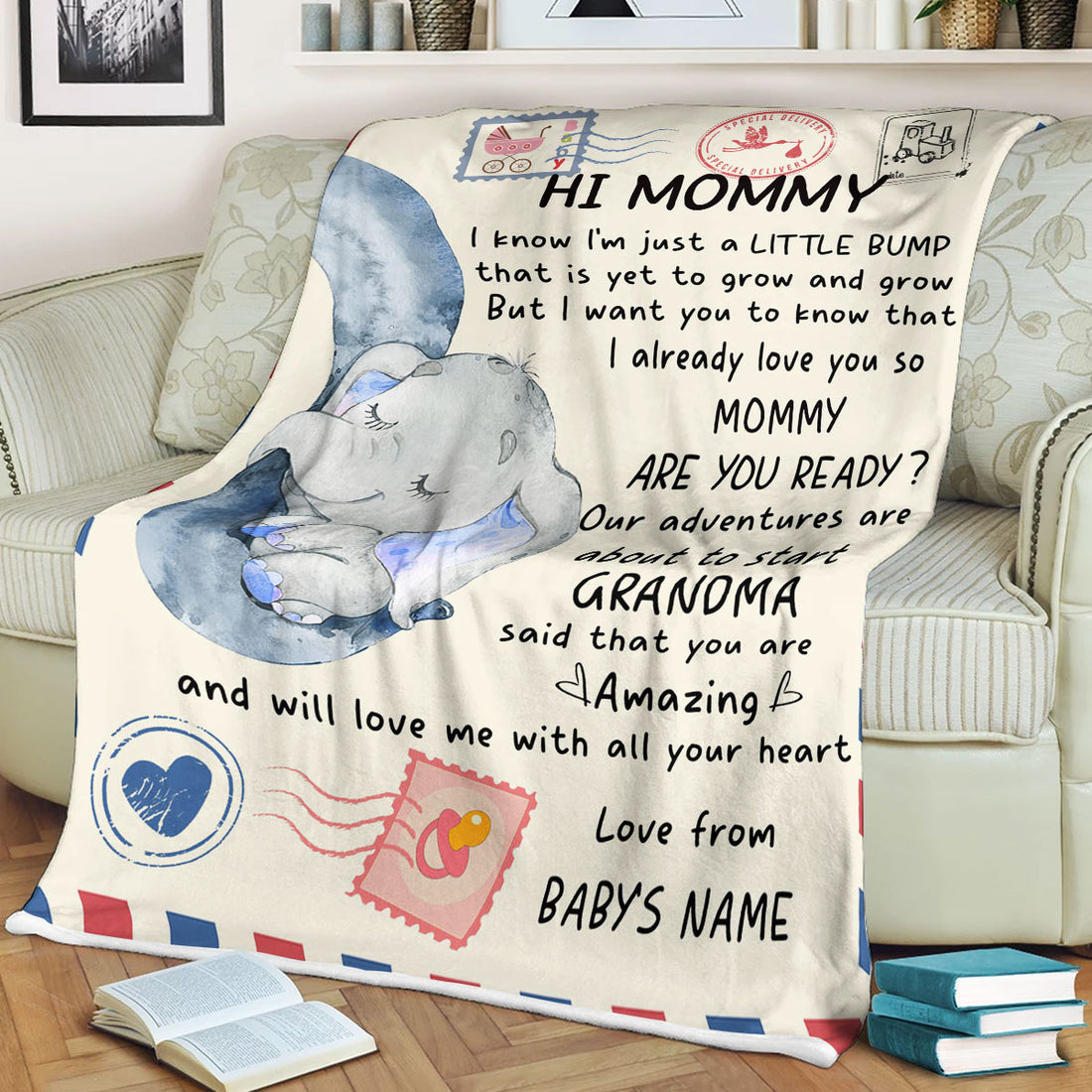 Hi Mommy I Know I'm Just A Little Bump That Is Yet To Grow And Grow Elephant Personalized Blanket