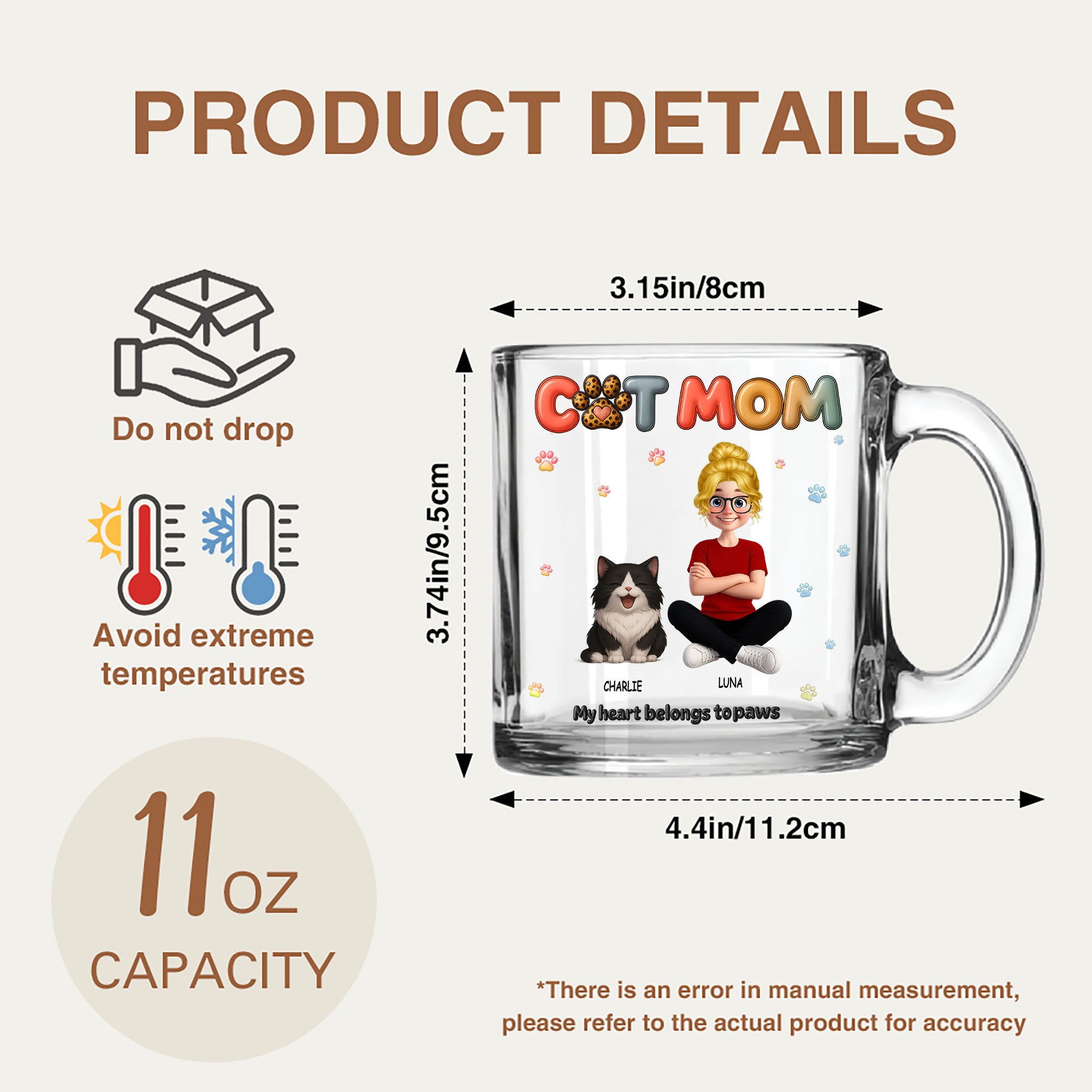 The Purrfect Gift: Custom Cat Mom Glass Mug with Names
