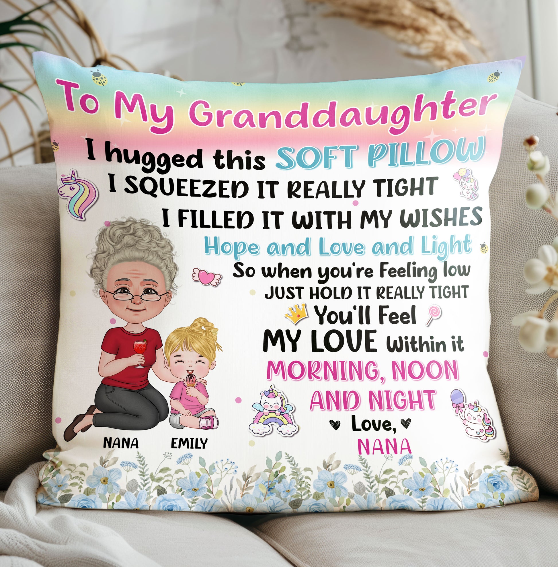 "Thinking of You" Granddaughter Pillow from Grandma for Graduation with Custom Quote

