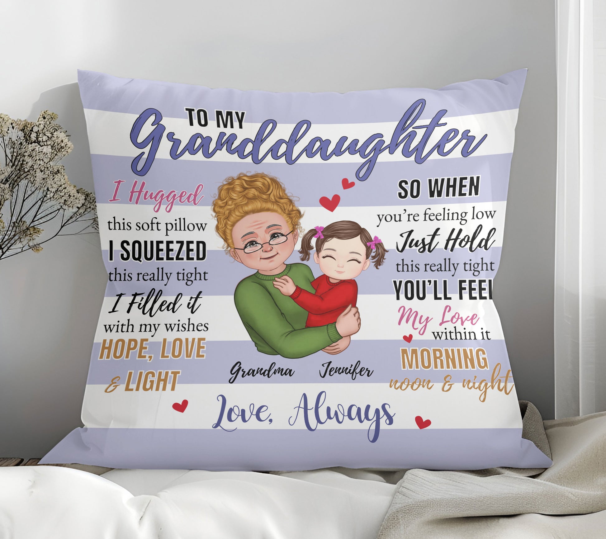 "Thinking of You" Granddaughter Pillow from Grandma for Graduation with Message

