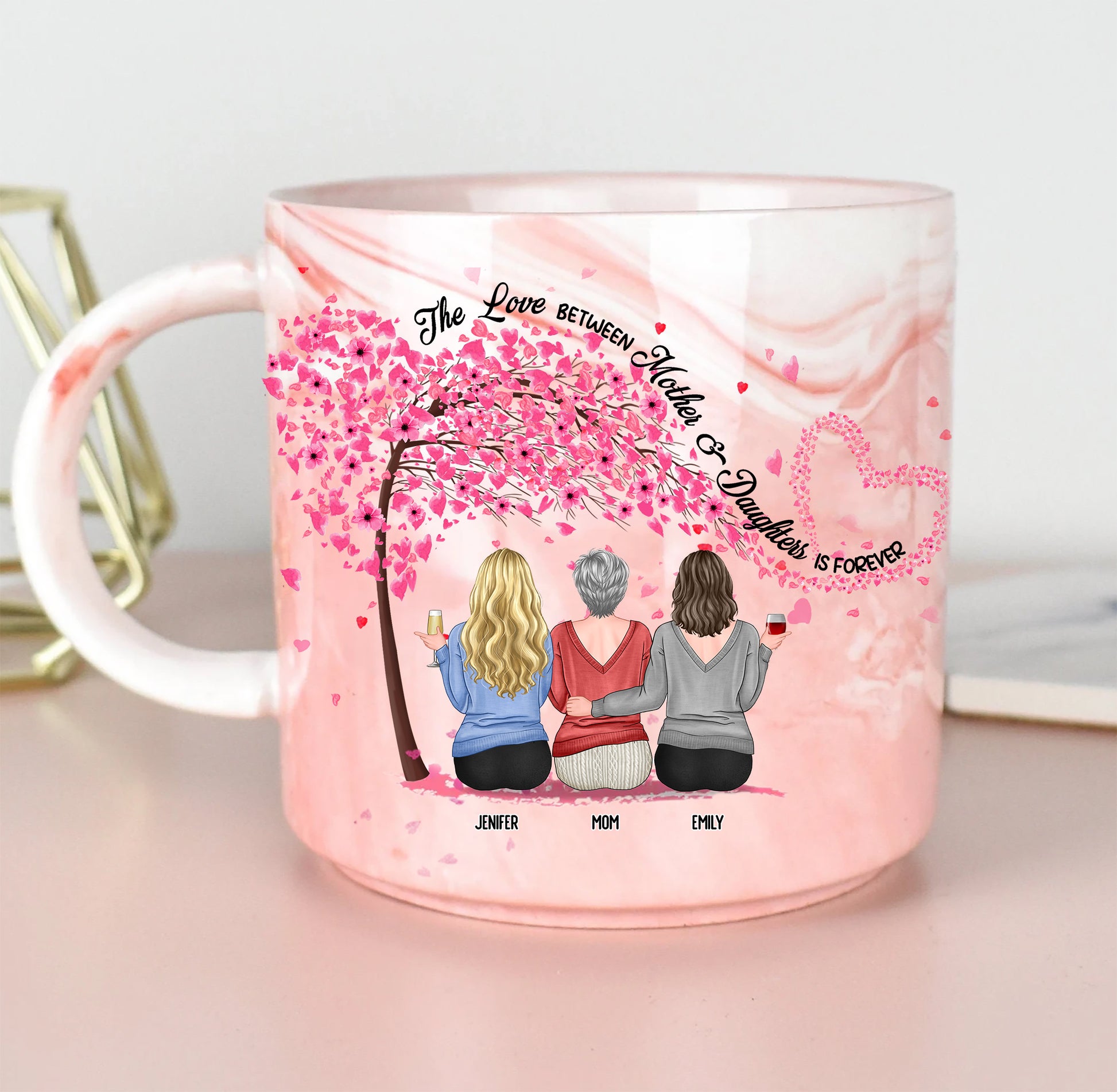 Timeless Love: Personalized Marble Mug for Mother and Daughter
