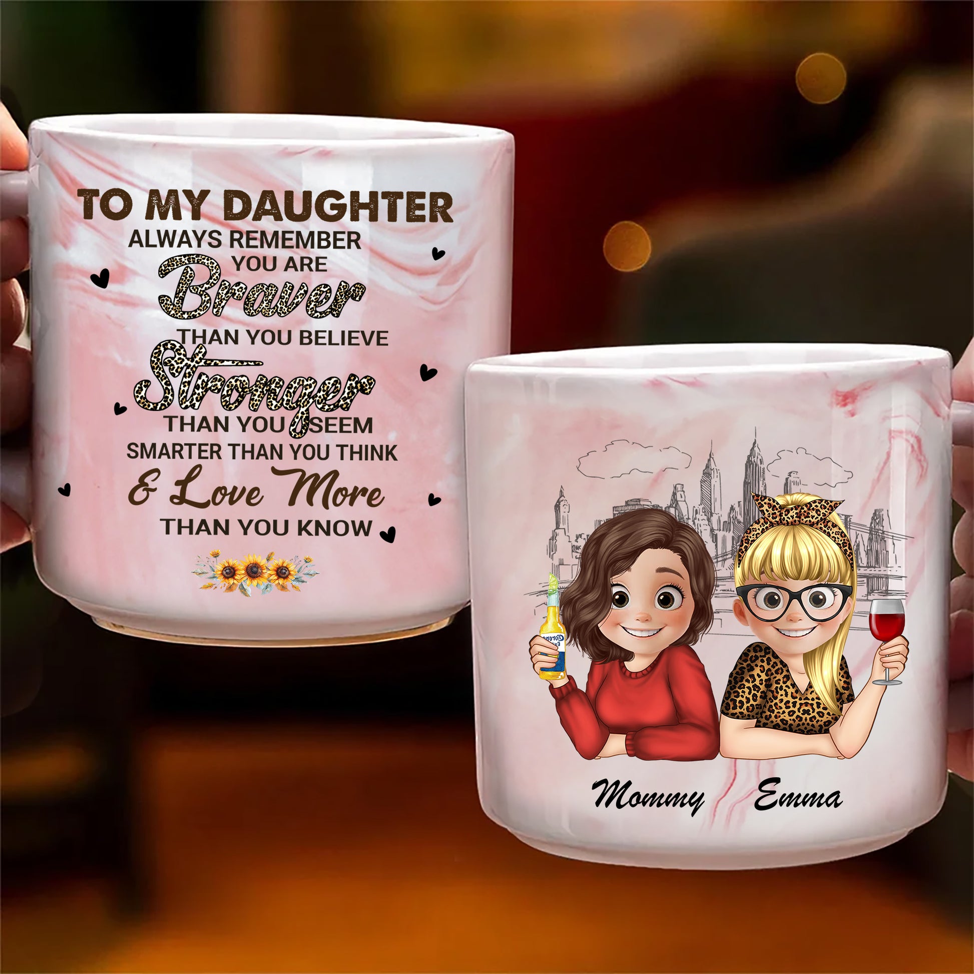 To My Daughter You Are Braver Than You Believe Marble Mug, Personalized Mug, Gift For Mom, Gift For Grandma, Gift For Daughter