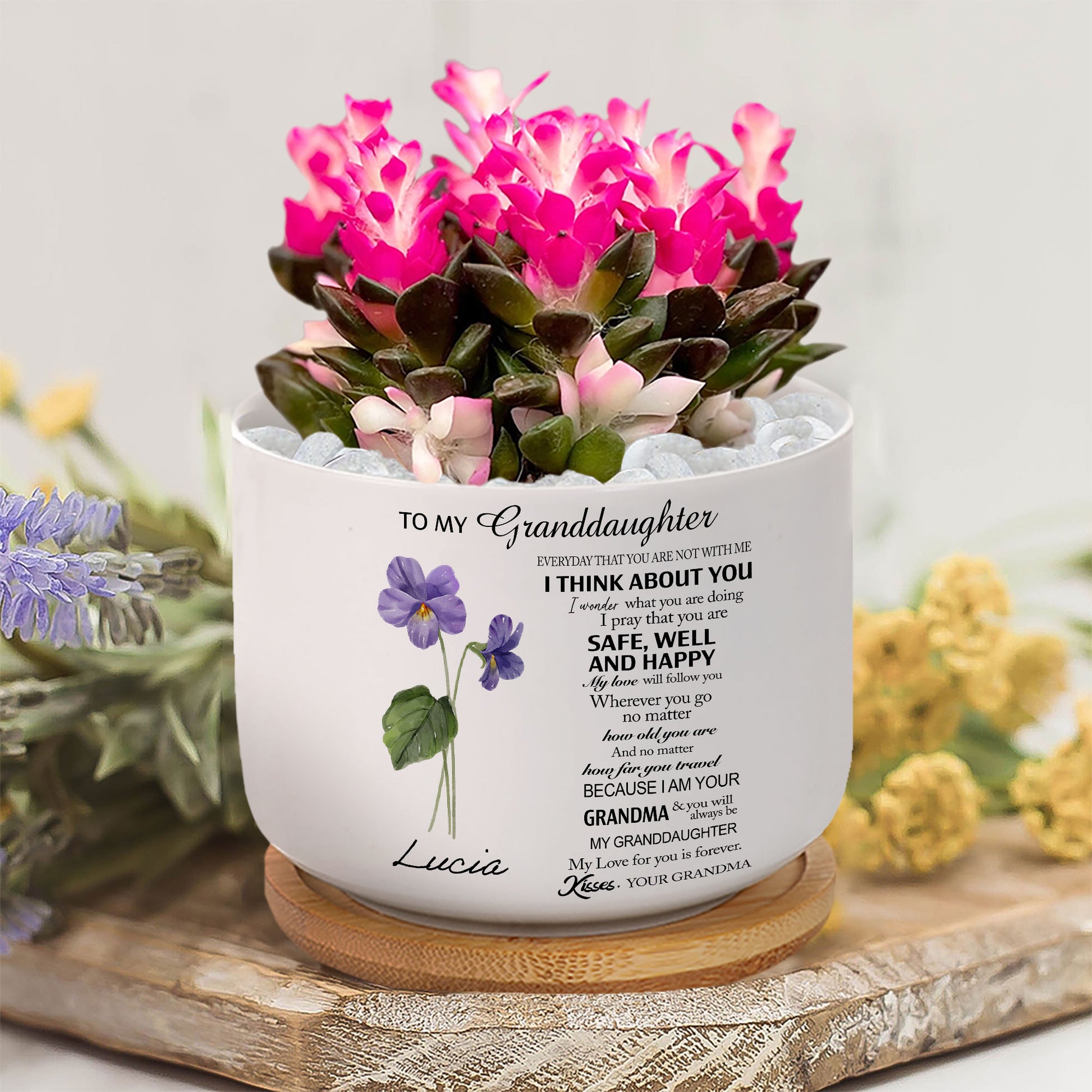 To My Granddaughter: A Birth Flower Personalized Plant Pot Full of Love