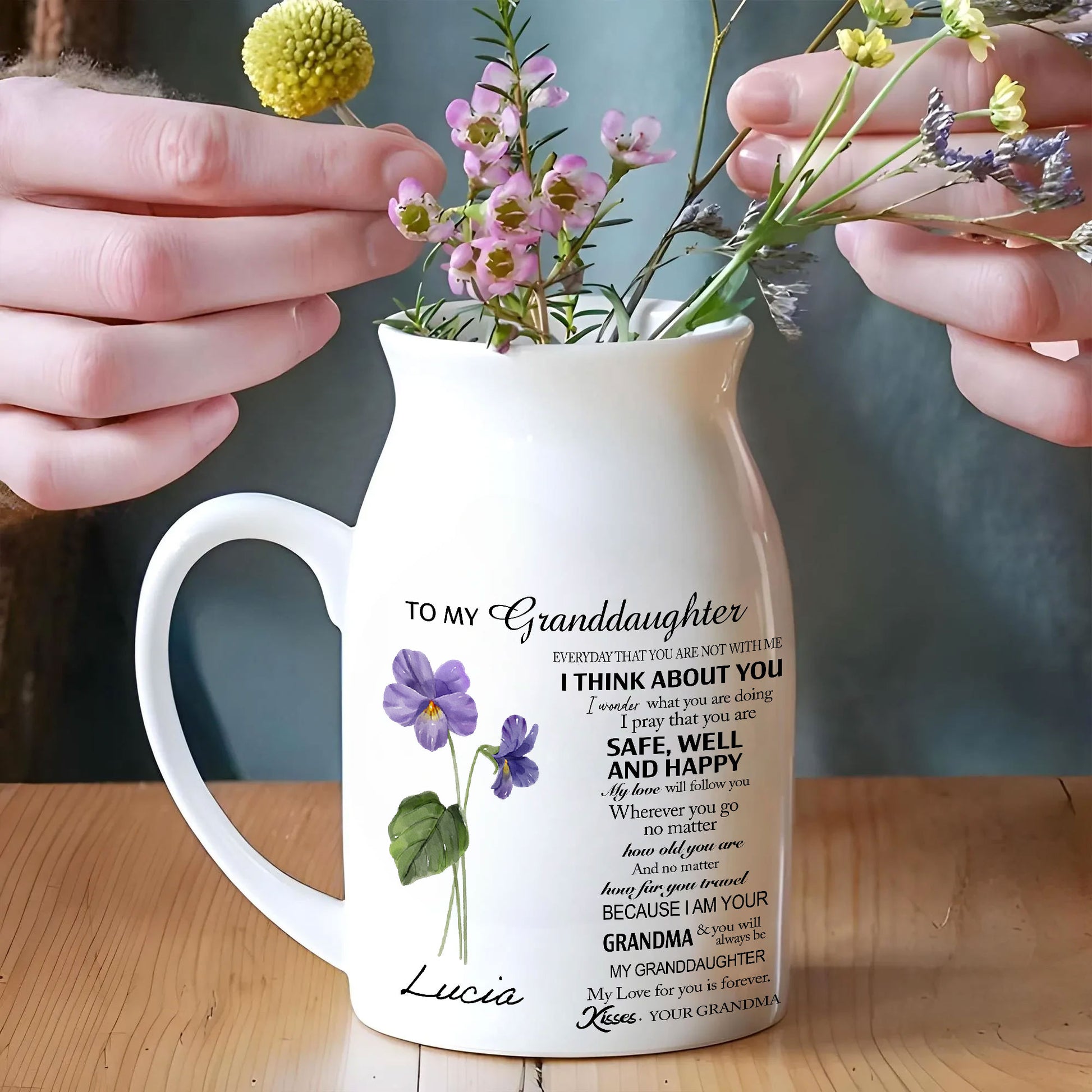 To My Granddaughter Birth Flower Personalized Ceramic Vase, Custom Besties Gift