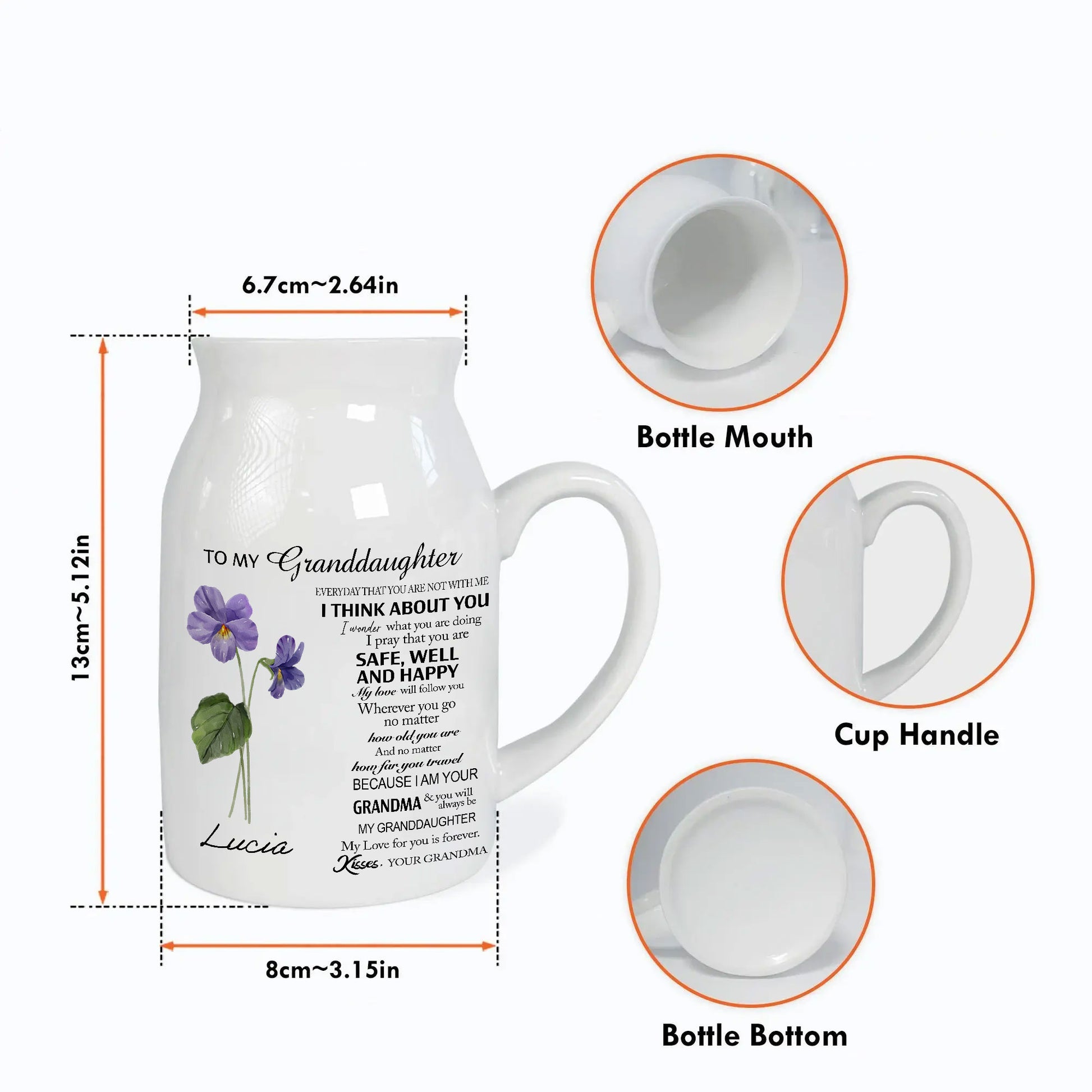 To My Granddaughter Birth Flower Personalized Ceramic Vase, Custom Besties Gift, Custom Mother's Day Gift, Personalized Birth Flower Gift With Special Message
