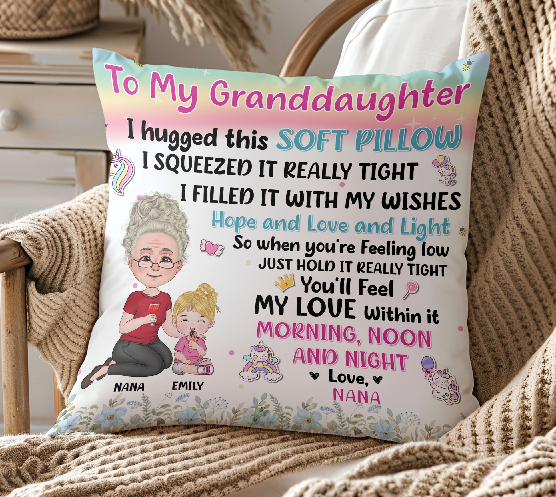 To My Granddaughter I Hugged This Soft Pillow I Squeezed It Really Tight Personalized Pillow
