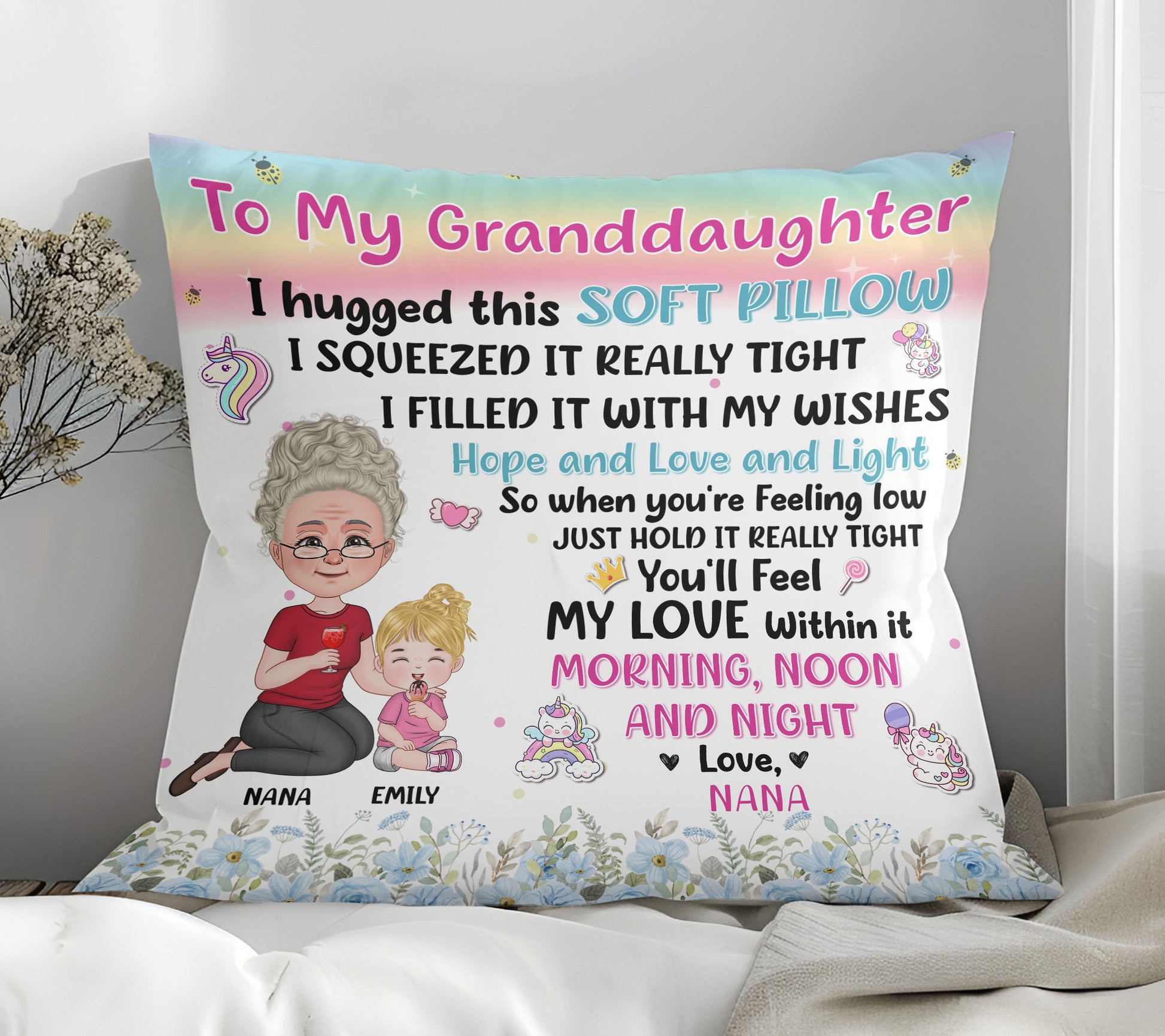 To My Granddaughter I Hugged This Soft Pillow I Squeezed It Really Tight Personalized Pillow, Grandma Mother Hugged This Soft Pillow, Gift For Granddaughter, Grandson, Kids - Personalized Pillow