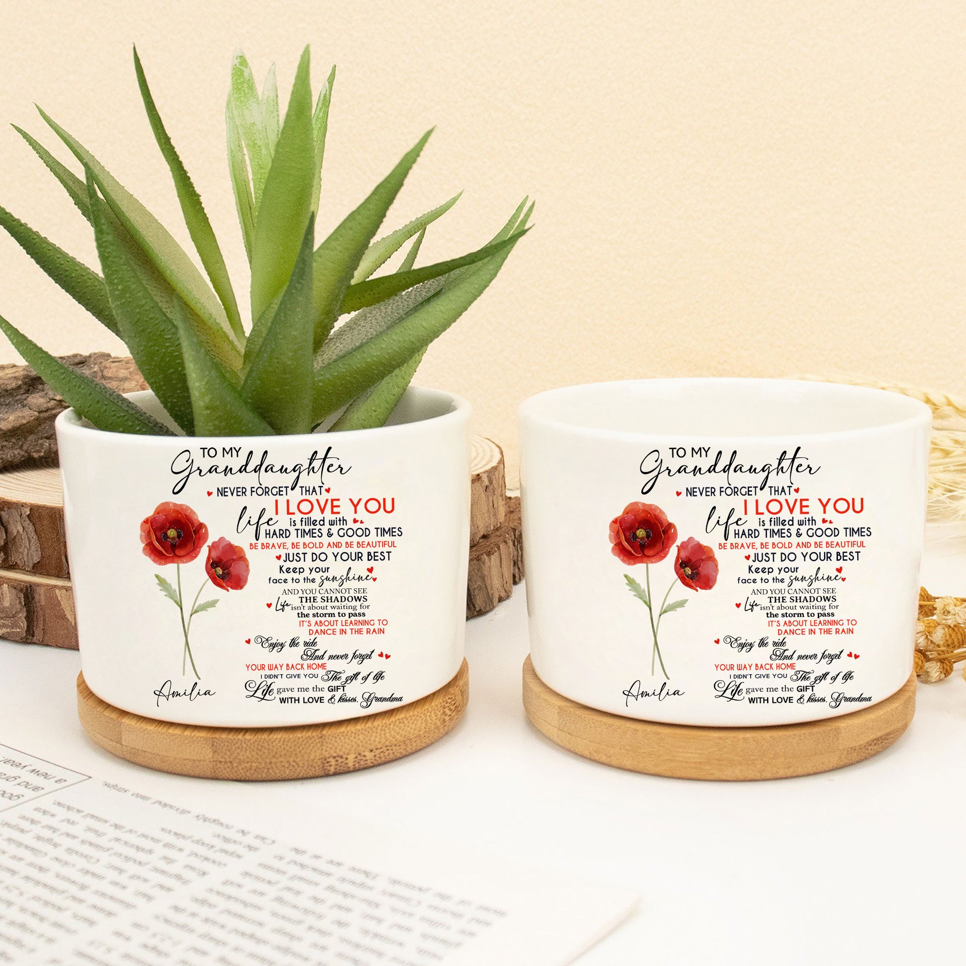To My Granddaughter: Never Forget That I Love You – Birth Month Flower Ceramic Plant Pot