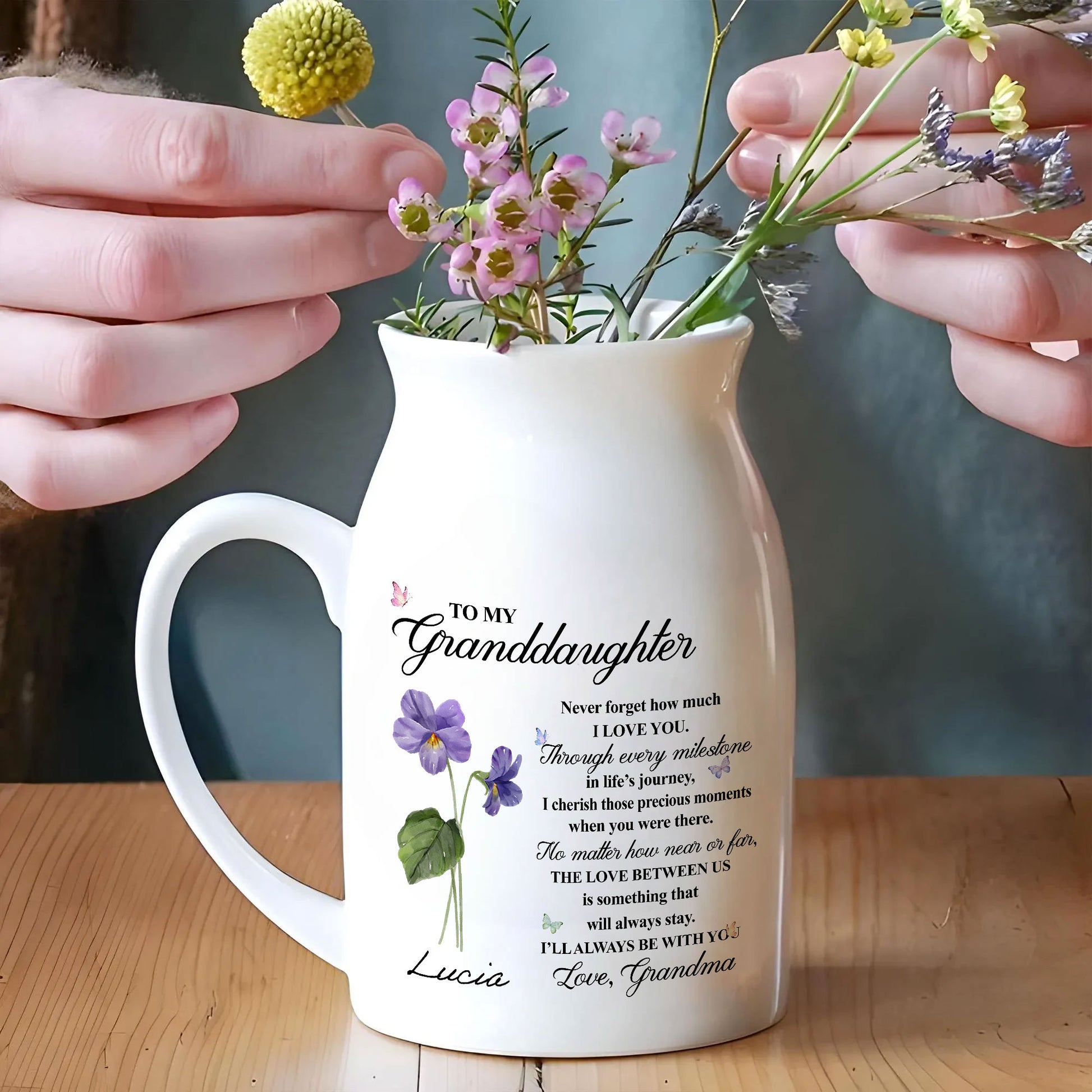 To My Granddaughter Never Forget That I Love You Birth Month Flower Ceramic Vase