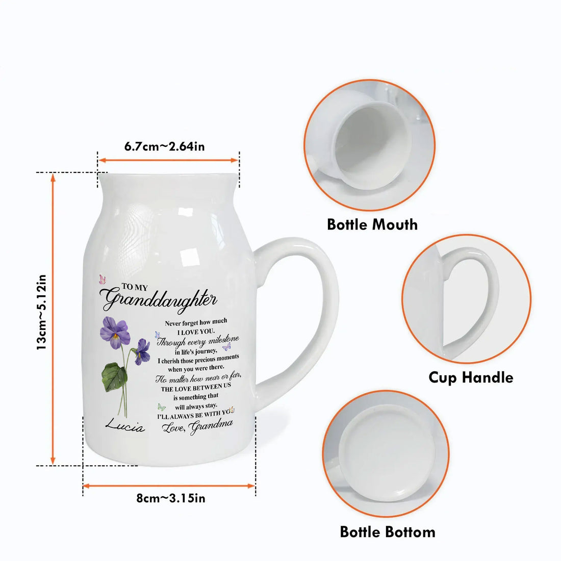 To My Granddaughter Never Forget That I Love You Birth Month Flower Ceramic Vase | Custom Birth Flower Gift For Great Grandma, Mother's Day Gifts, Birthday Gifts, New Great Grandma Gifts, Gifts For Great Grandma