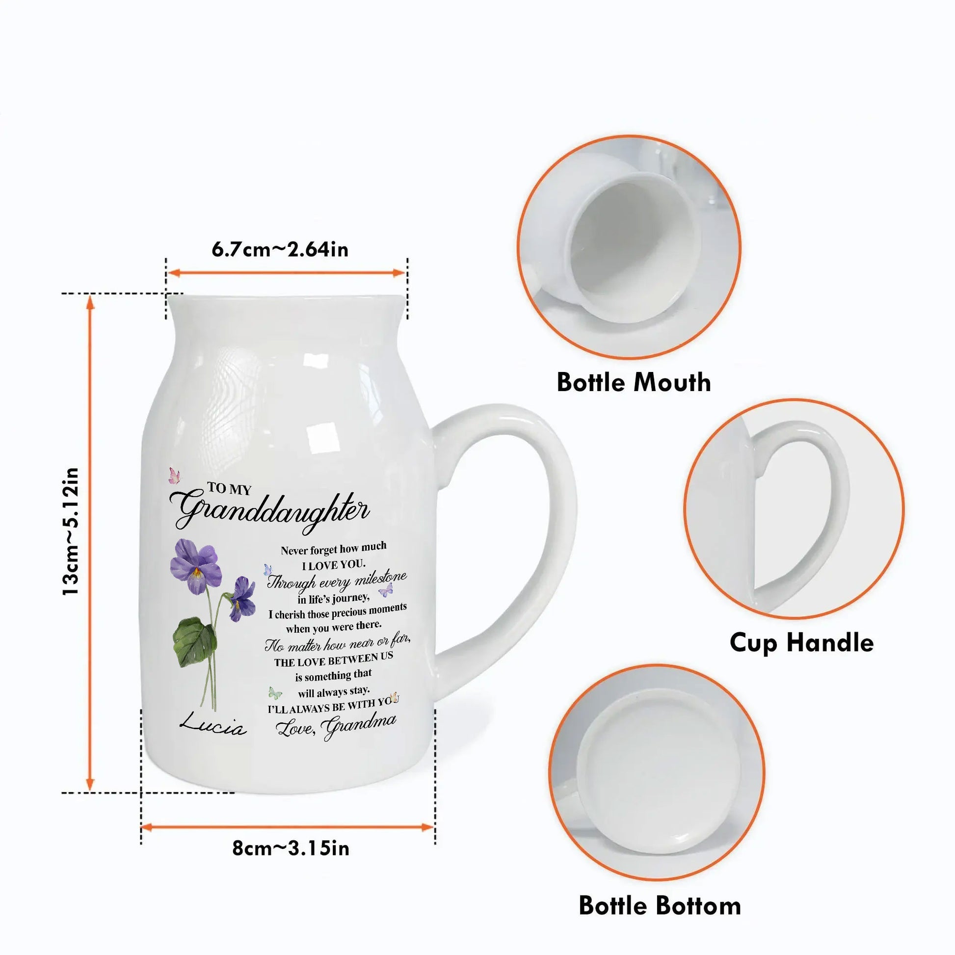To My Granddaughter Never Forget That I Love You Birth Month Flower Ceramic Vase | Custom Birth Flower Gift For Great Grandma, Mother's Day Gifts, Birthday Gifts, New Great Grandma Gifts