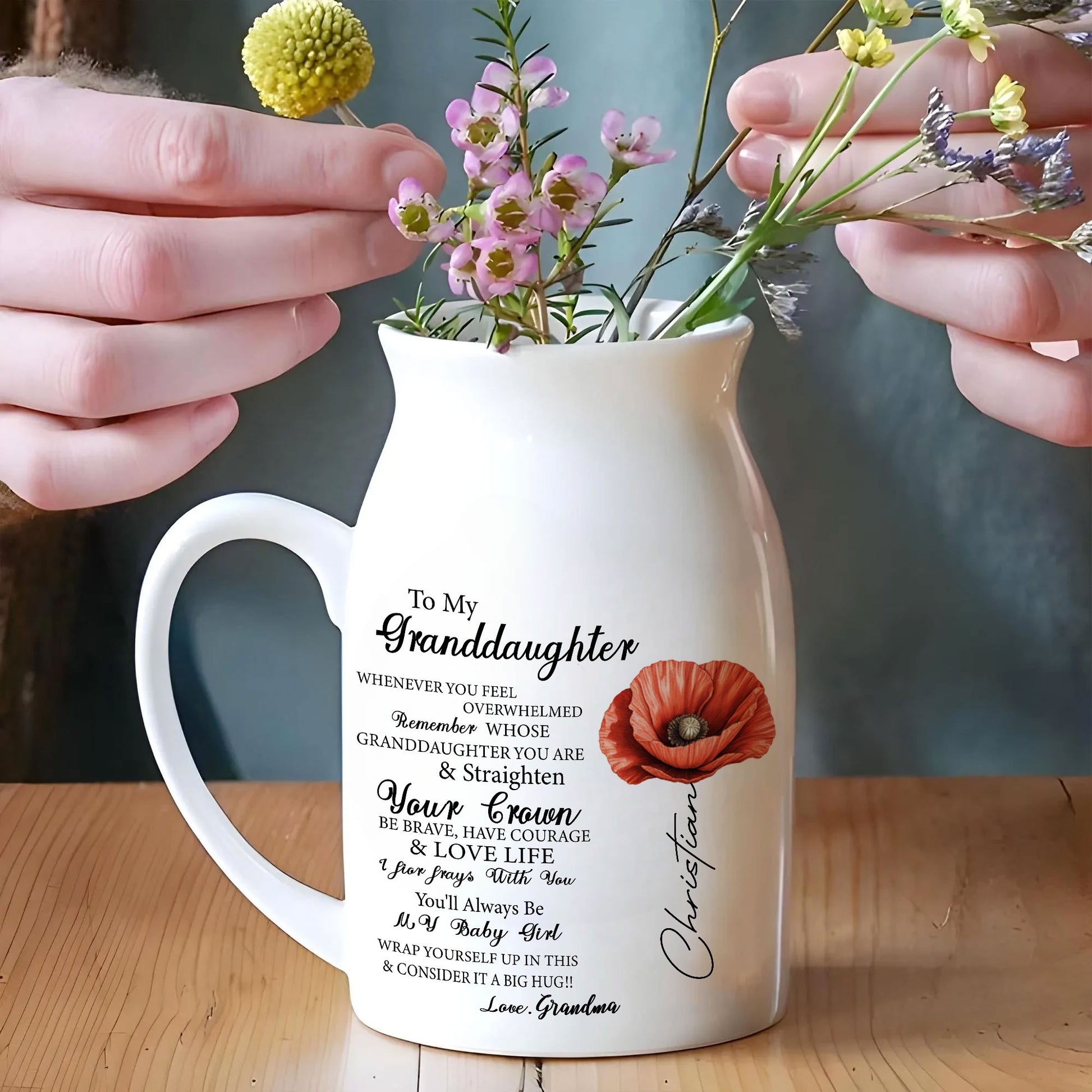 To My Granddaughter Whenever You Feel Overwhelmed Remember Whose Granddaughter You Are - Customized Birth Flower Vase