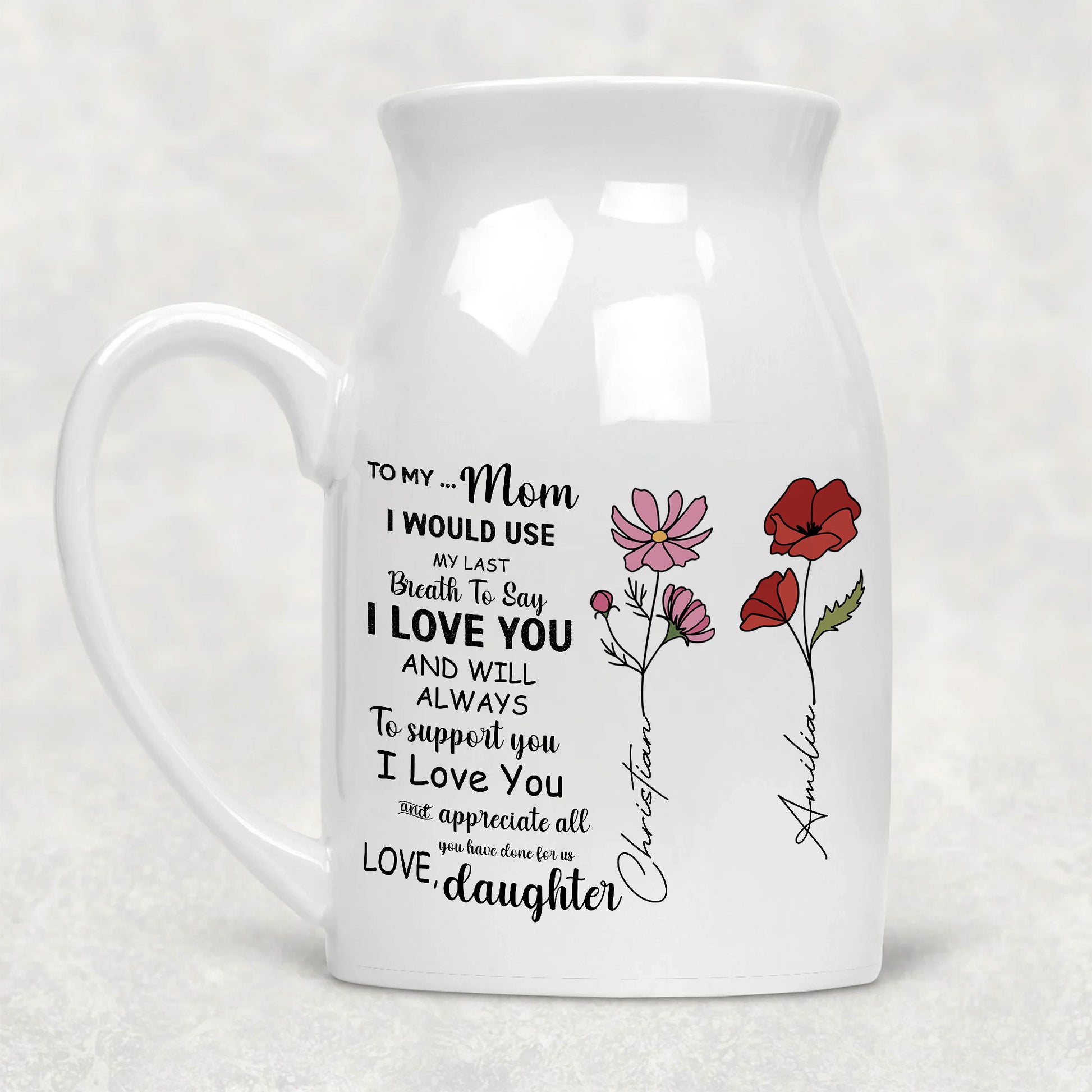 To My Mom Birth Flower Personalized Ceramic Vase